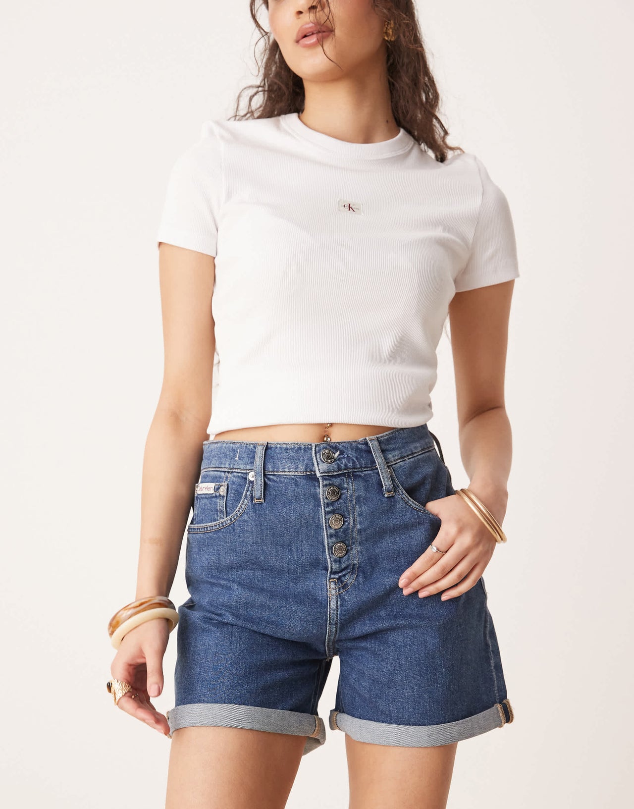 Calvin Klein Jeans turn up mom shorts in dark wash