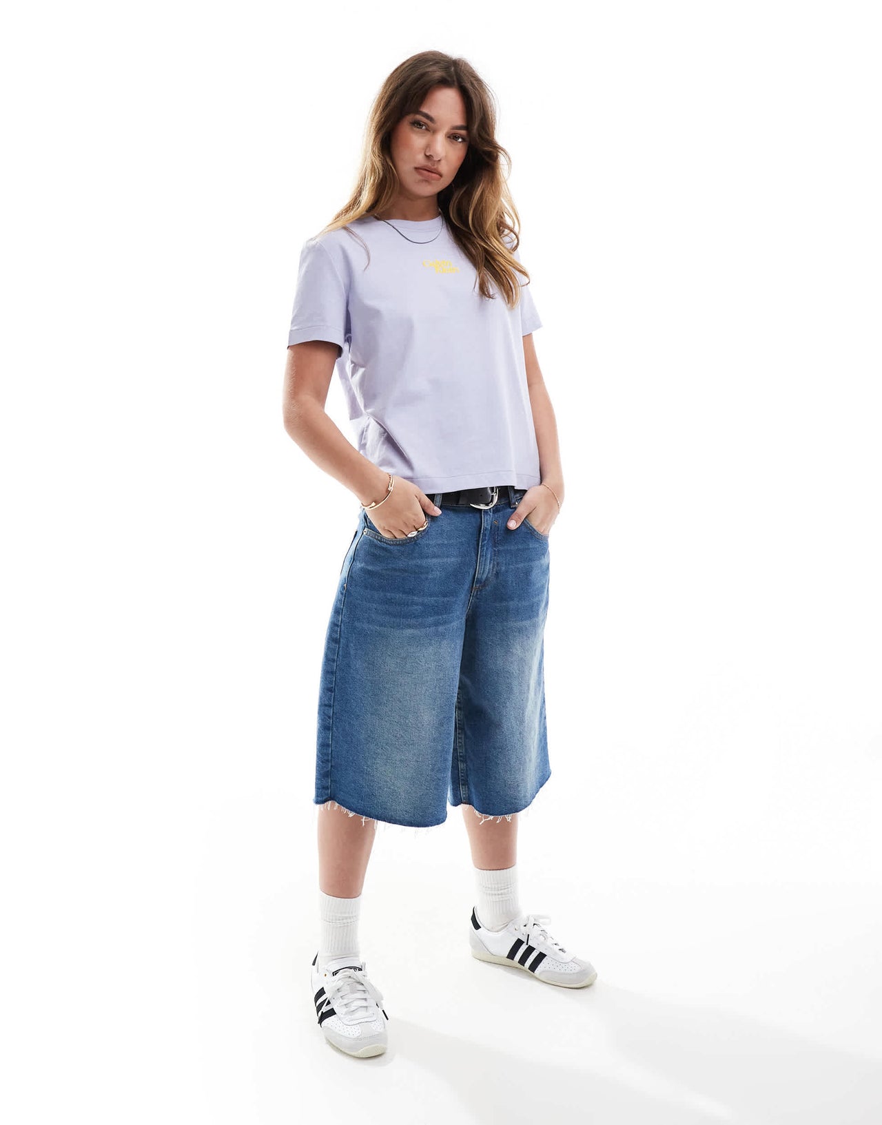 Calvin Klein Jeans central script logo t-shirt in lavender