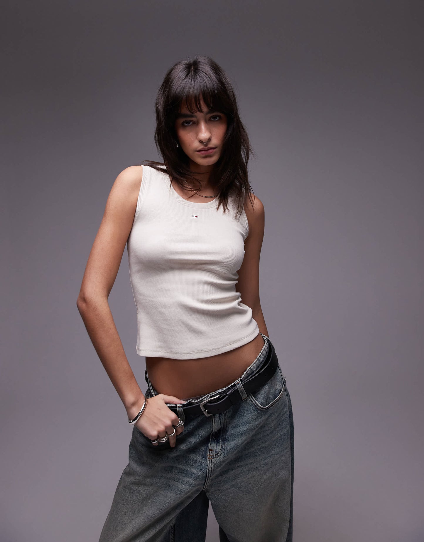 Tommy Jeans essential rib tank top in off white