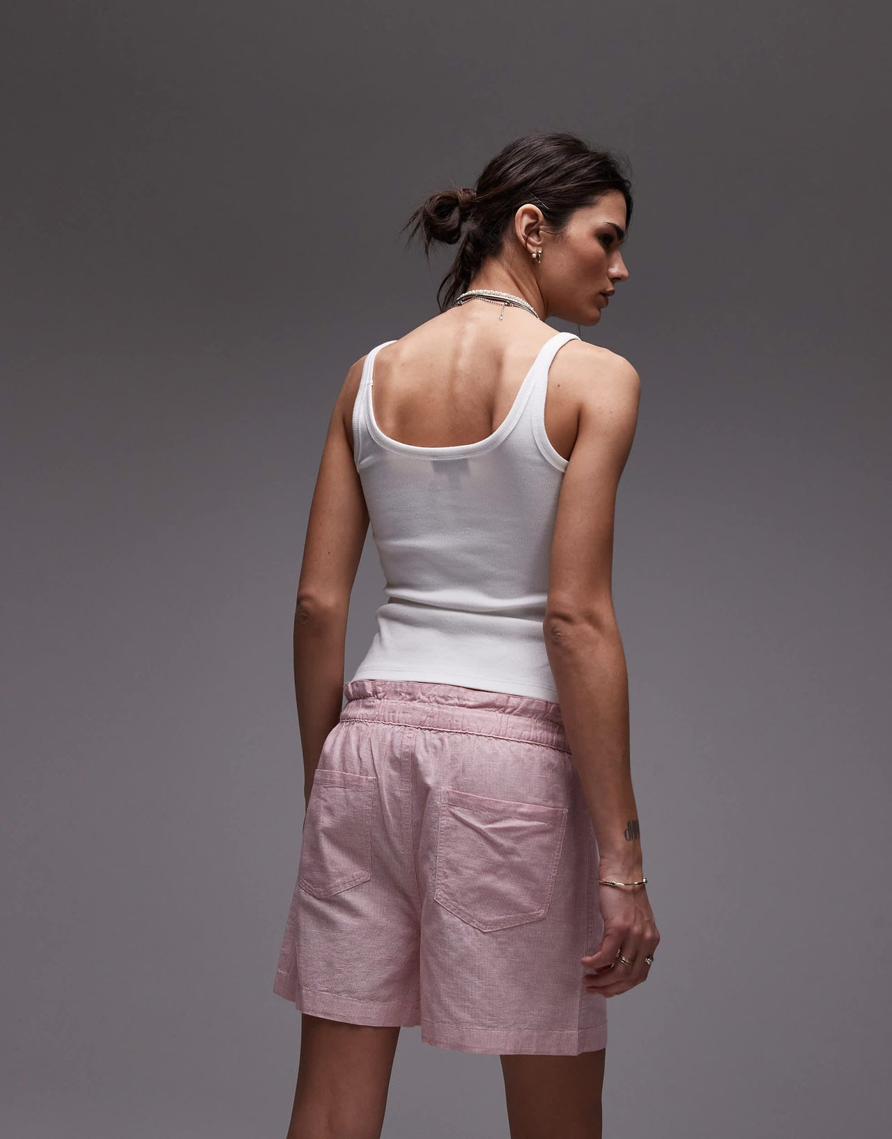 Tommy Jeans linen boxer shorts in pink and white stripe