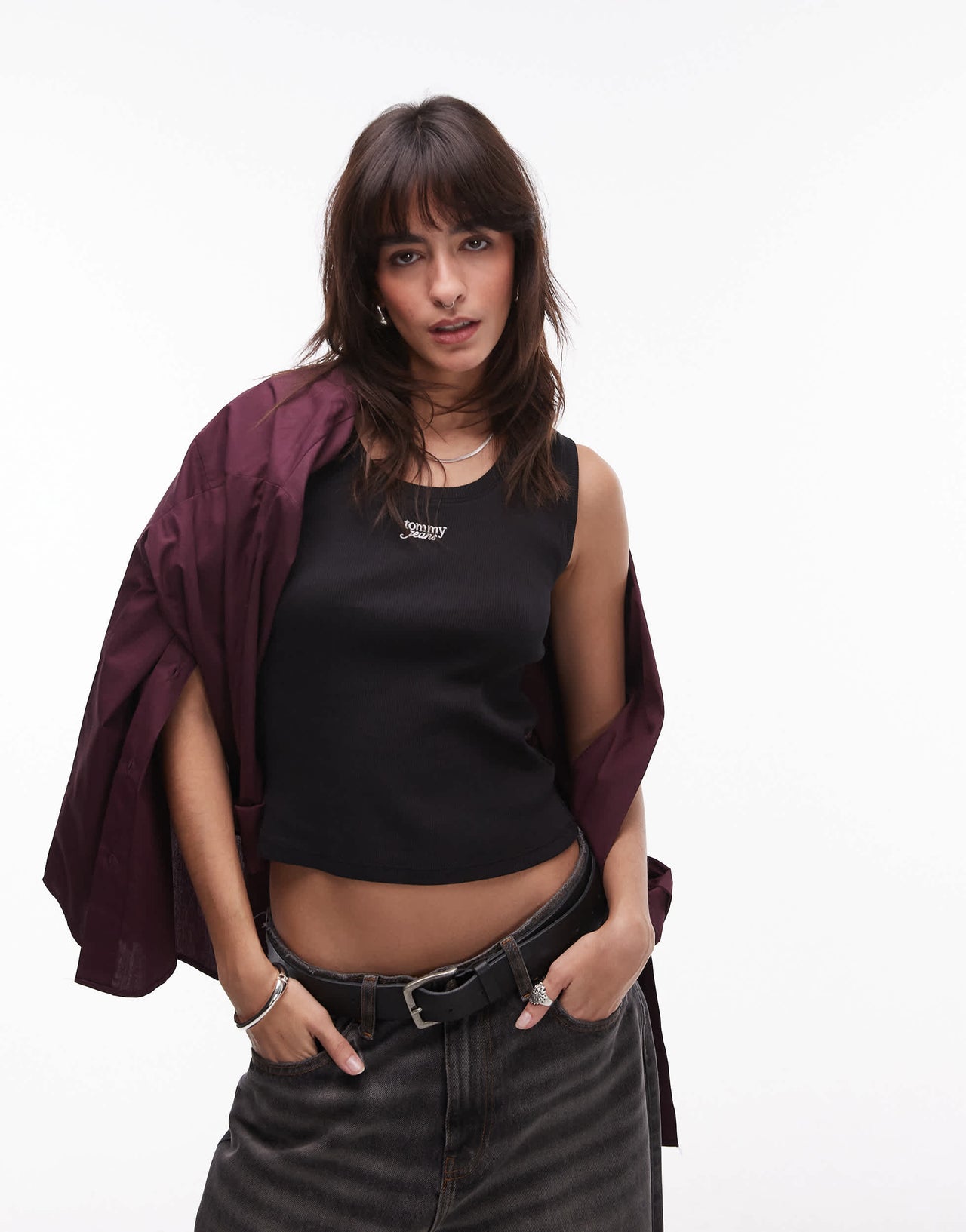 Tommy Jeans script rib tank top in black