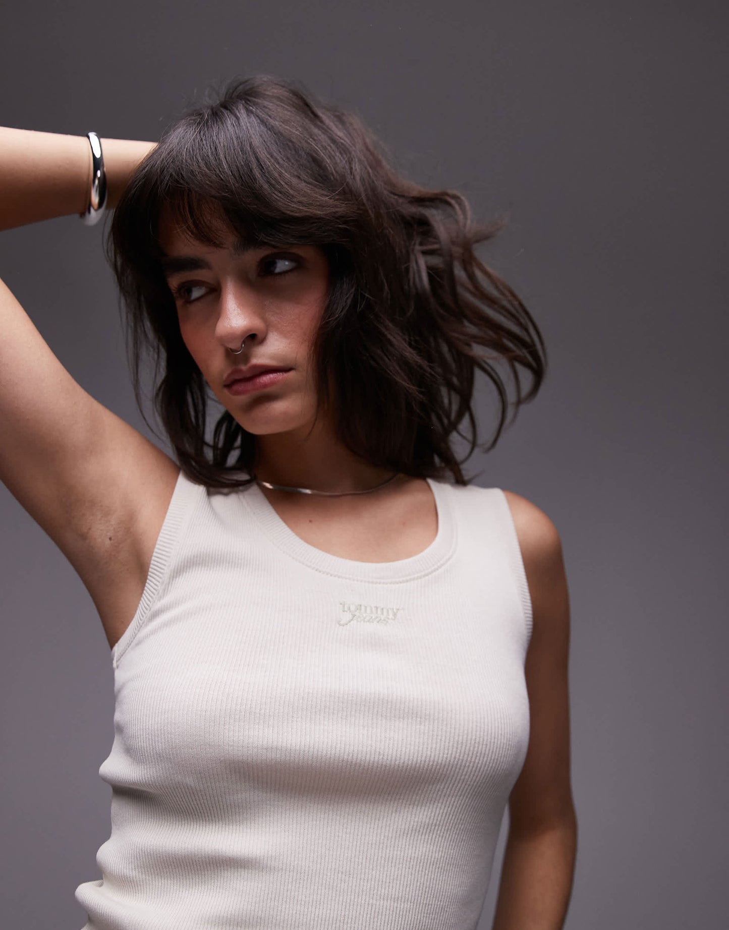 Tommy Jeans script rib tank top in off white