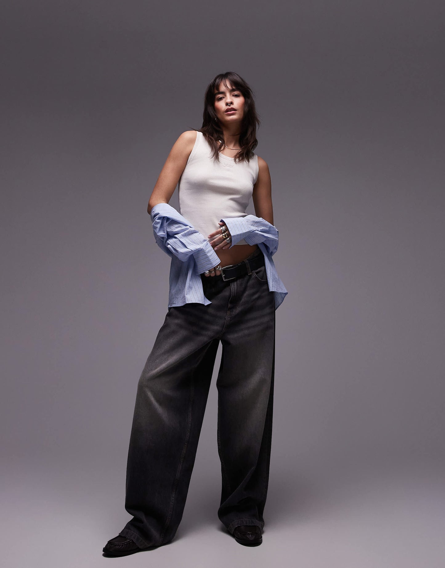 Tommy Jeans script rib tank top in off white