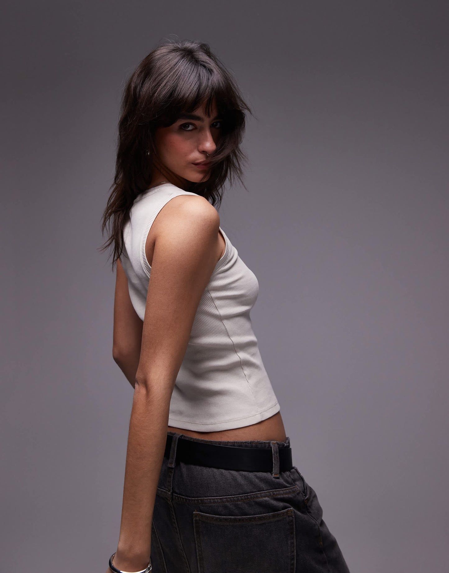 Tommy Jeans script rib tank top in off white