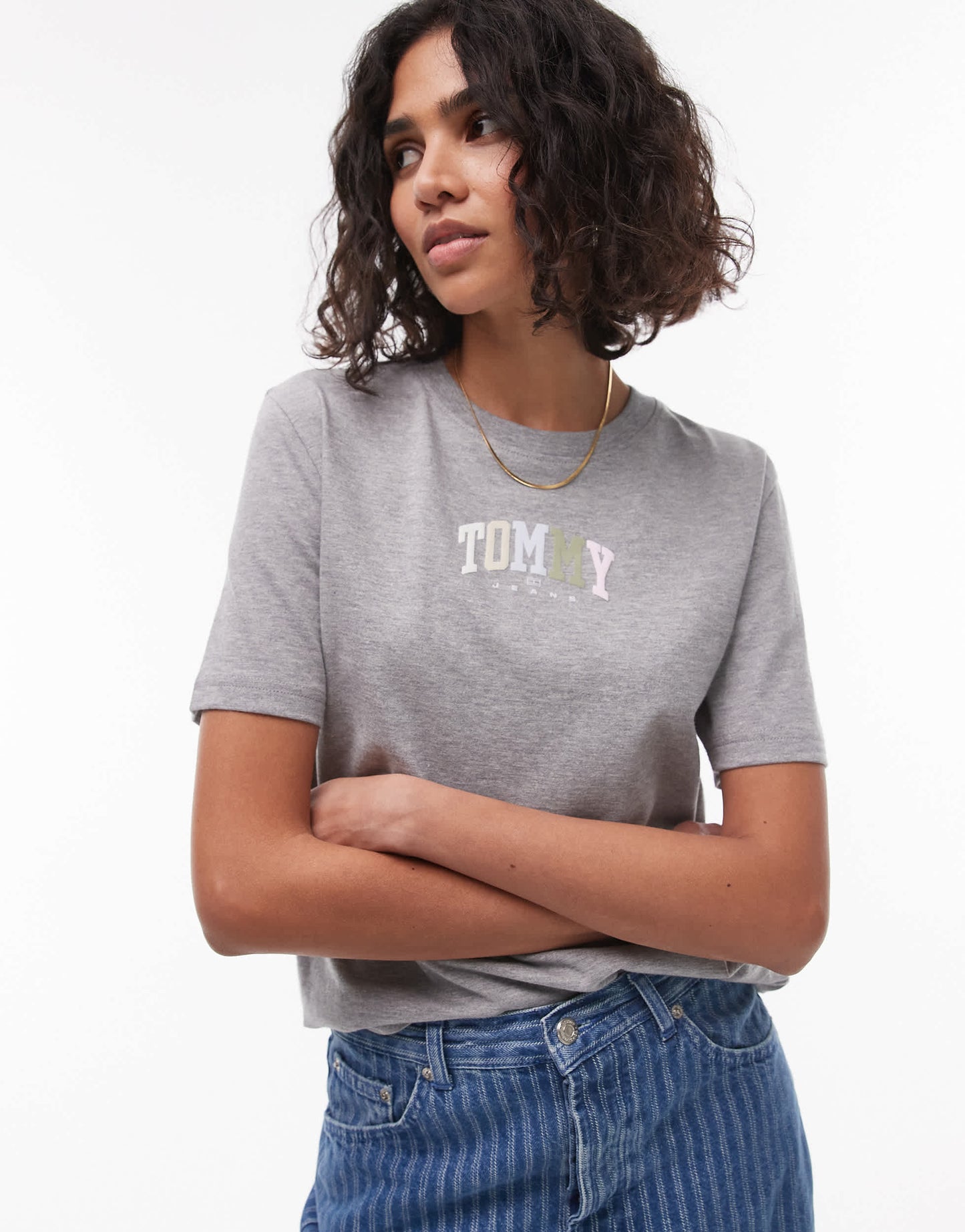 Tommy Jeans multicolour varsity logo t-shirt in grey