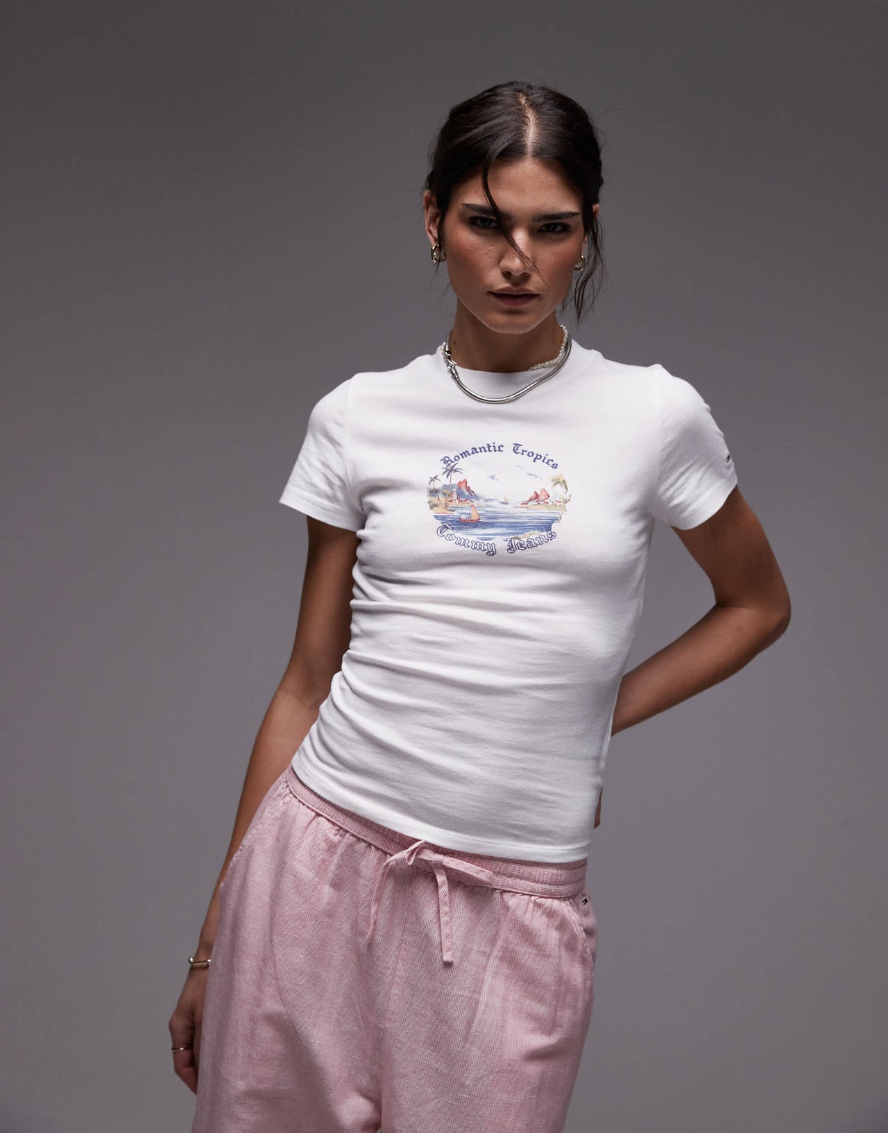 Tommy Jeans romantic tropics graphic t-shirt in white