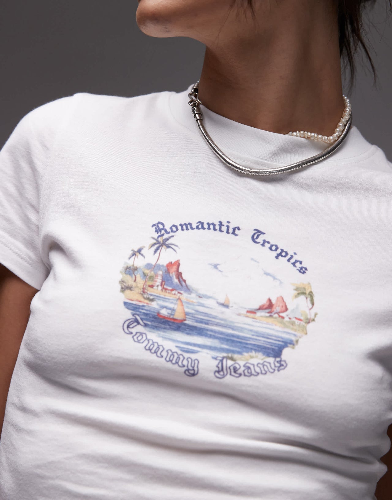Tommy Jeans romantic tropics graphic t-shirt in white