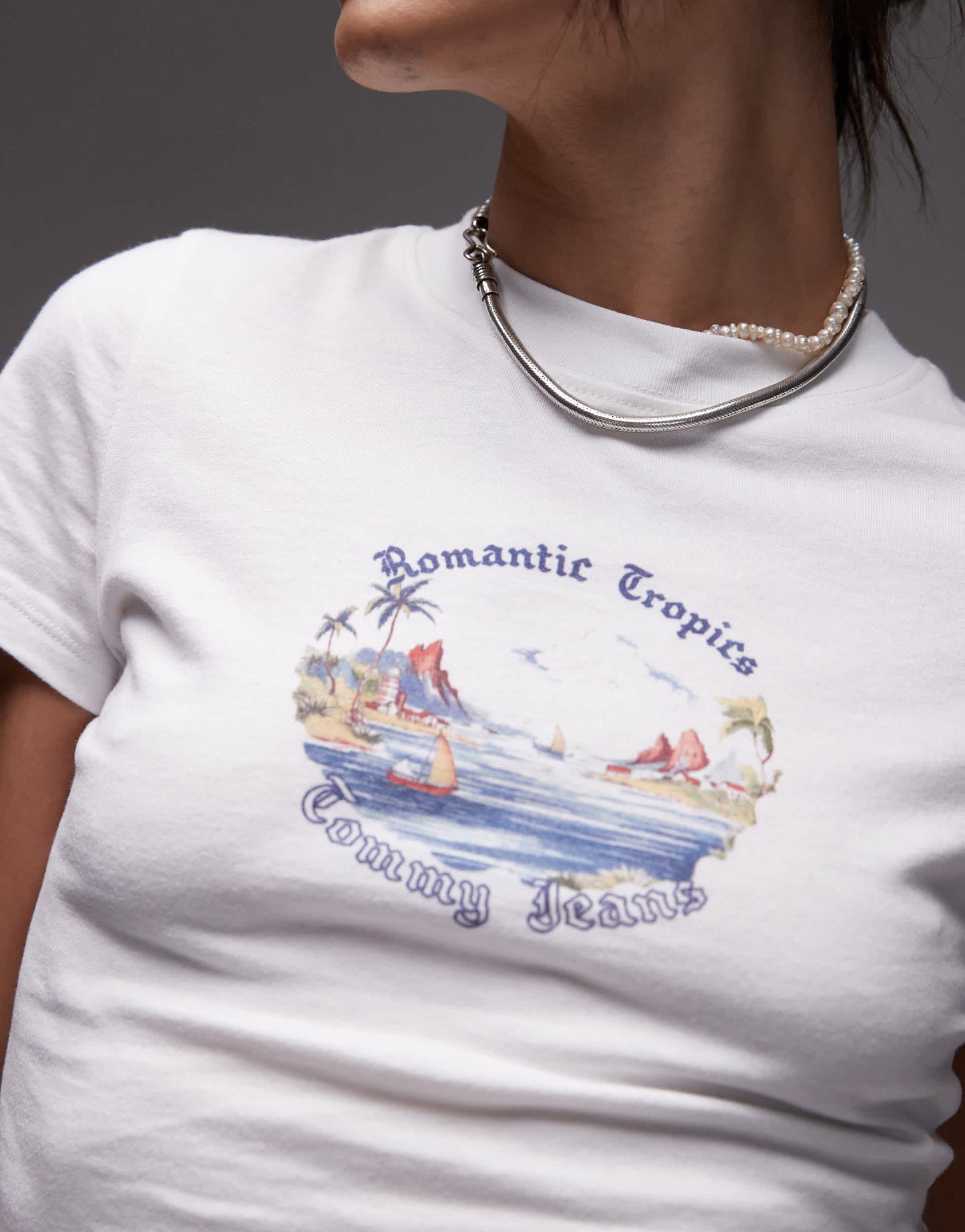 Tommy Jeans romantic tropics graphic t-shirt in white