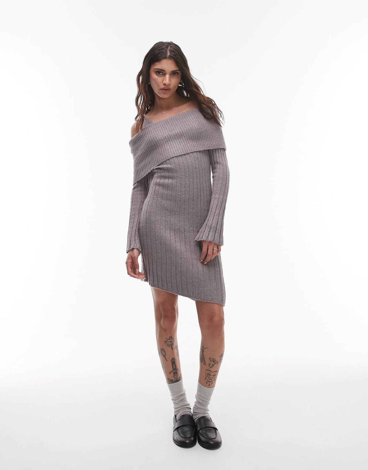 House of Sunny ribbed asymmetric dress in school grey