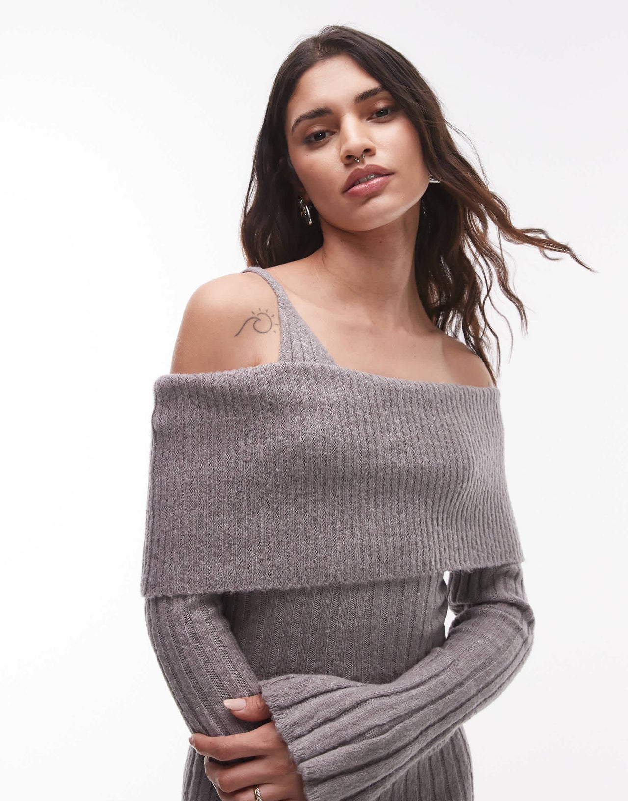 House of Sunny ribbed asymmetric dress in school grey