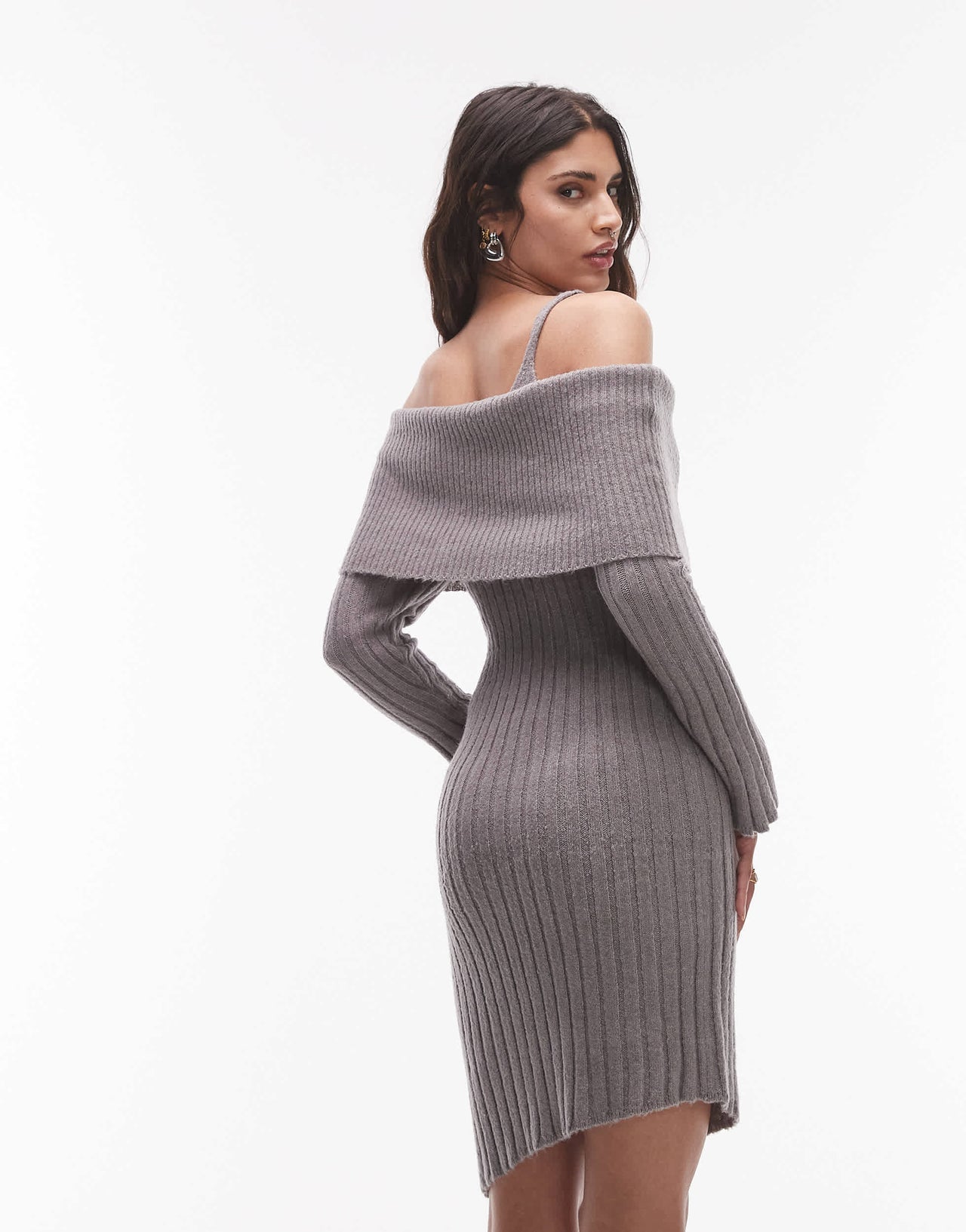 House of Sunny ribbed asymmetric dress in school grey