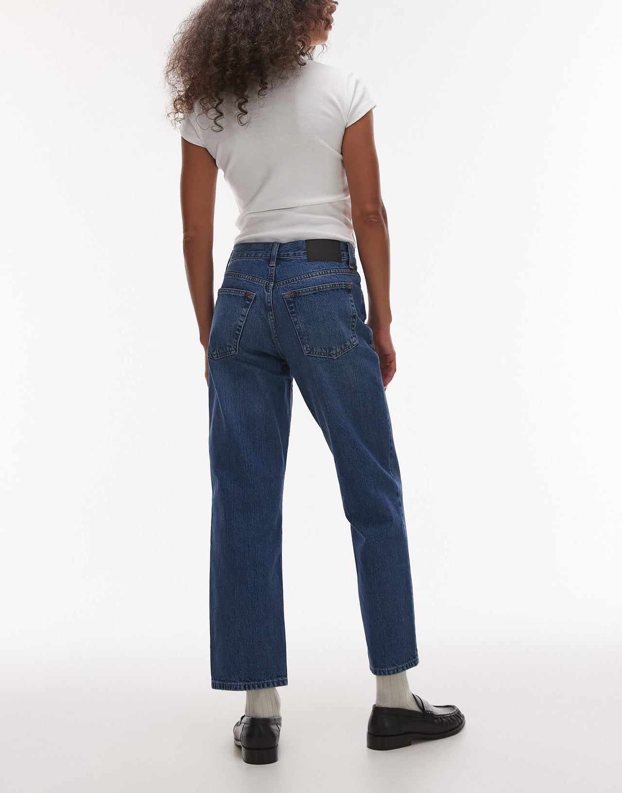 Topshop Runway mid rise straight cropped jean in mid blue