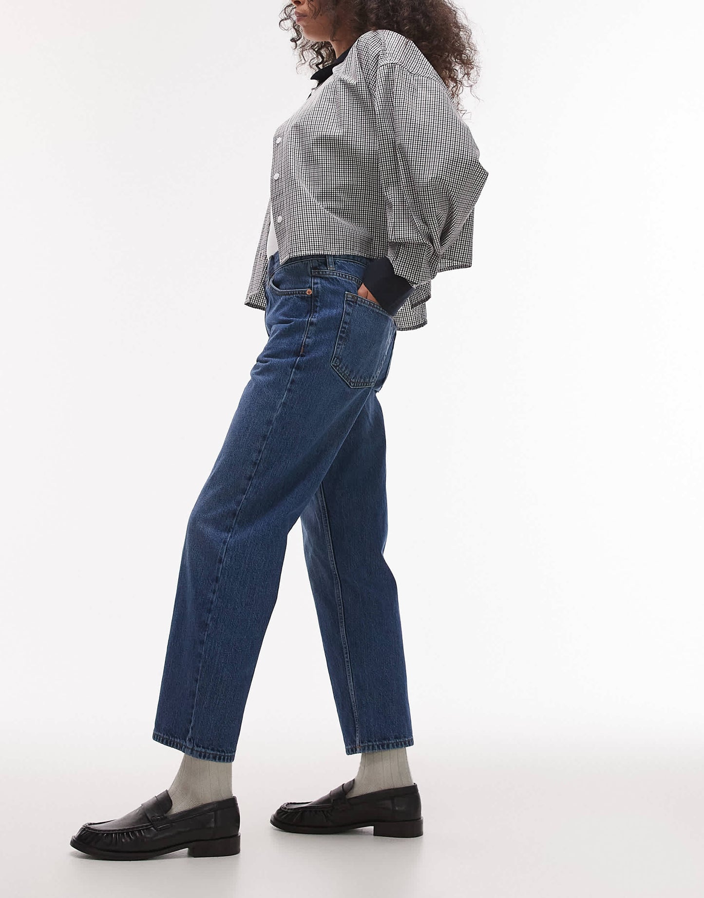 Topshop Runway mid rise straight cropped jean in mid blue