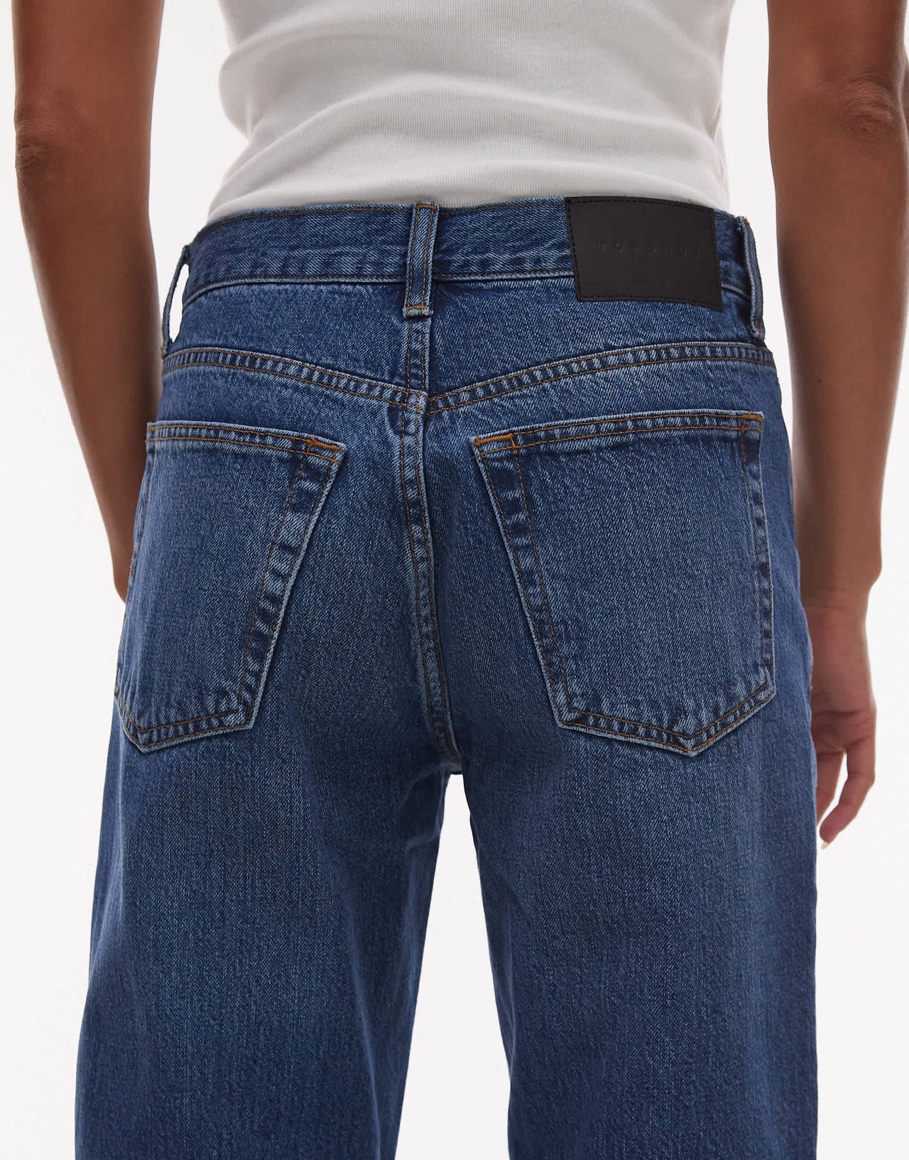 Topshop Runway mid rise straight cropped jean in mid blue