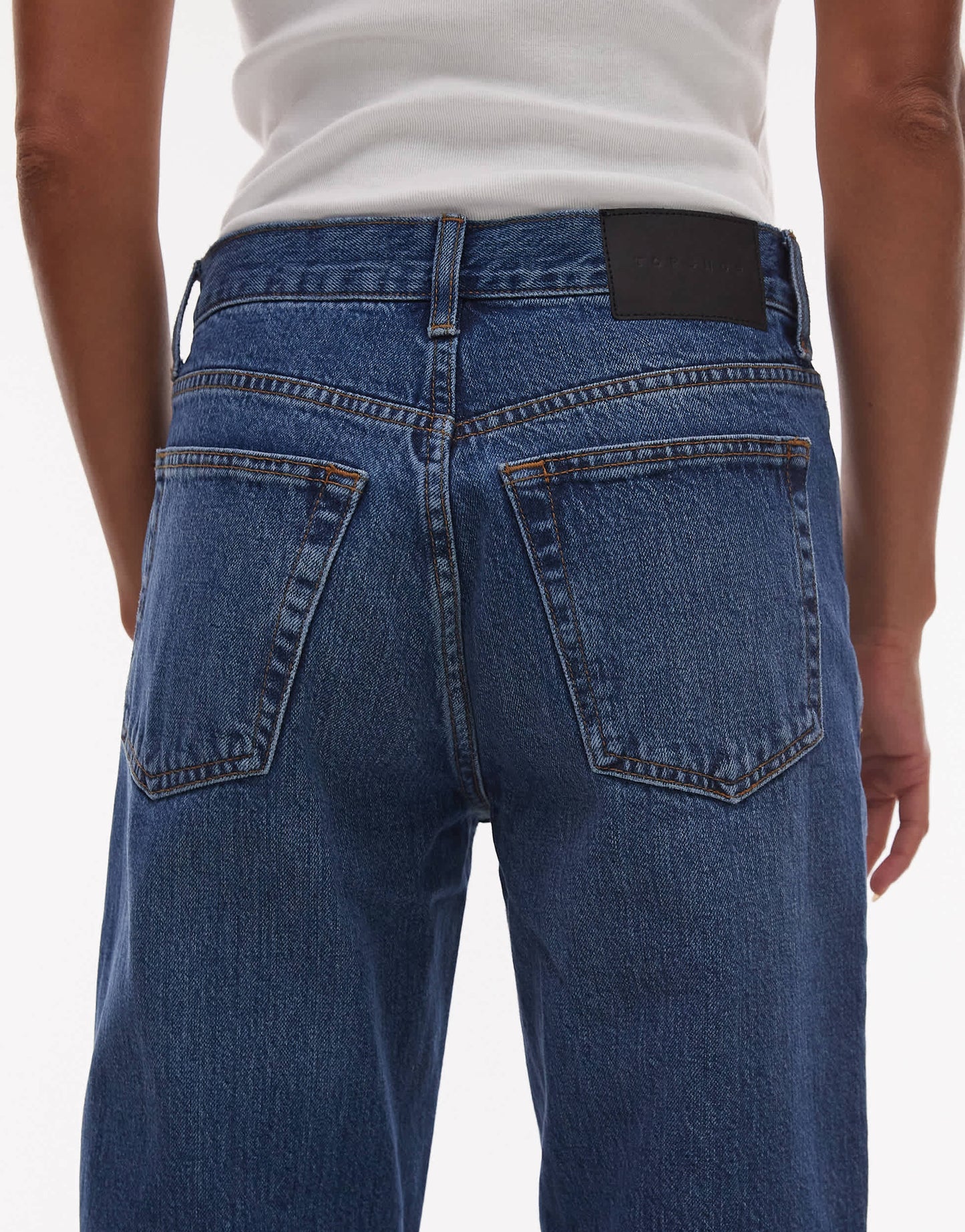 Topshop Runway mid rise straight cropped jean in mid blue