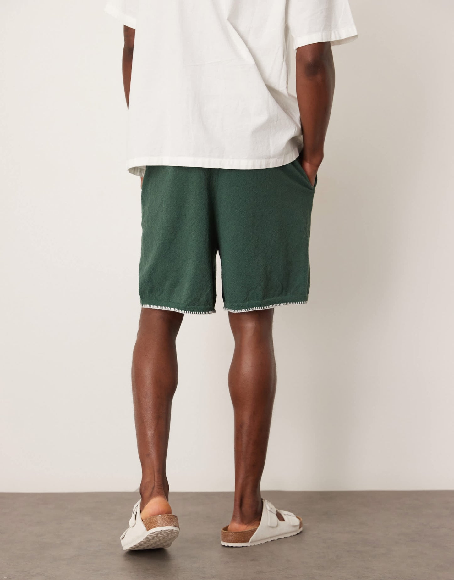ASOS DESIGN oversized knitted shorts with blanket stitch in dark green