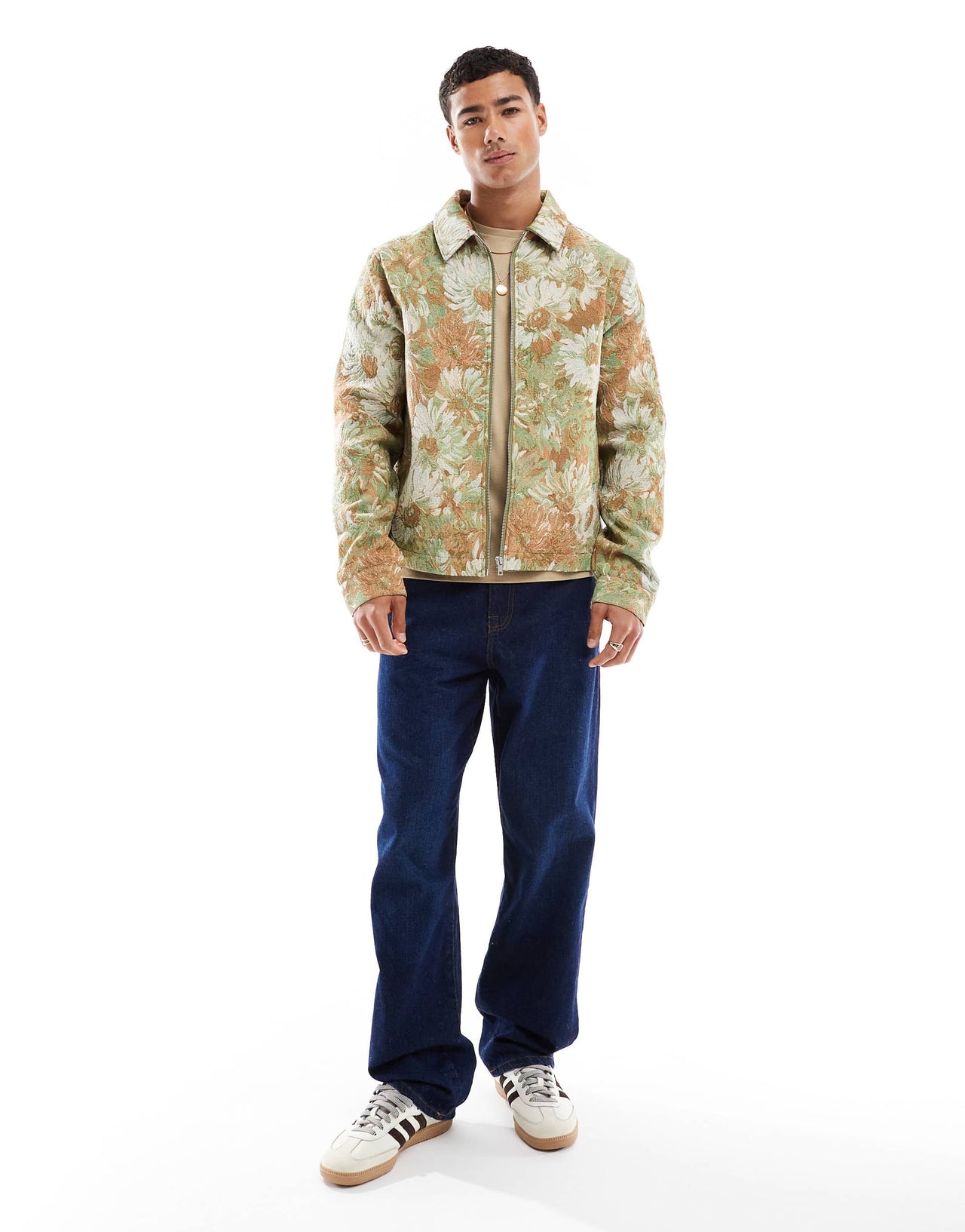 ASOS DESIGN jacquard printed harrington jacket in green