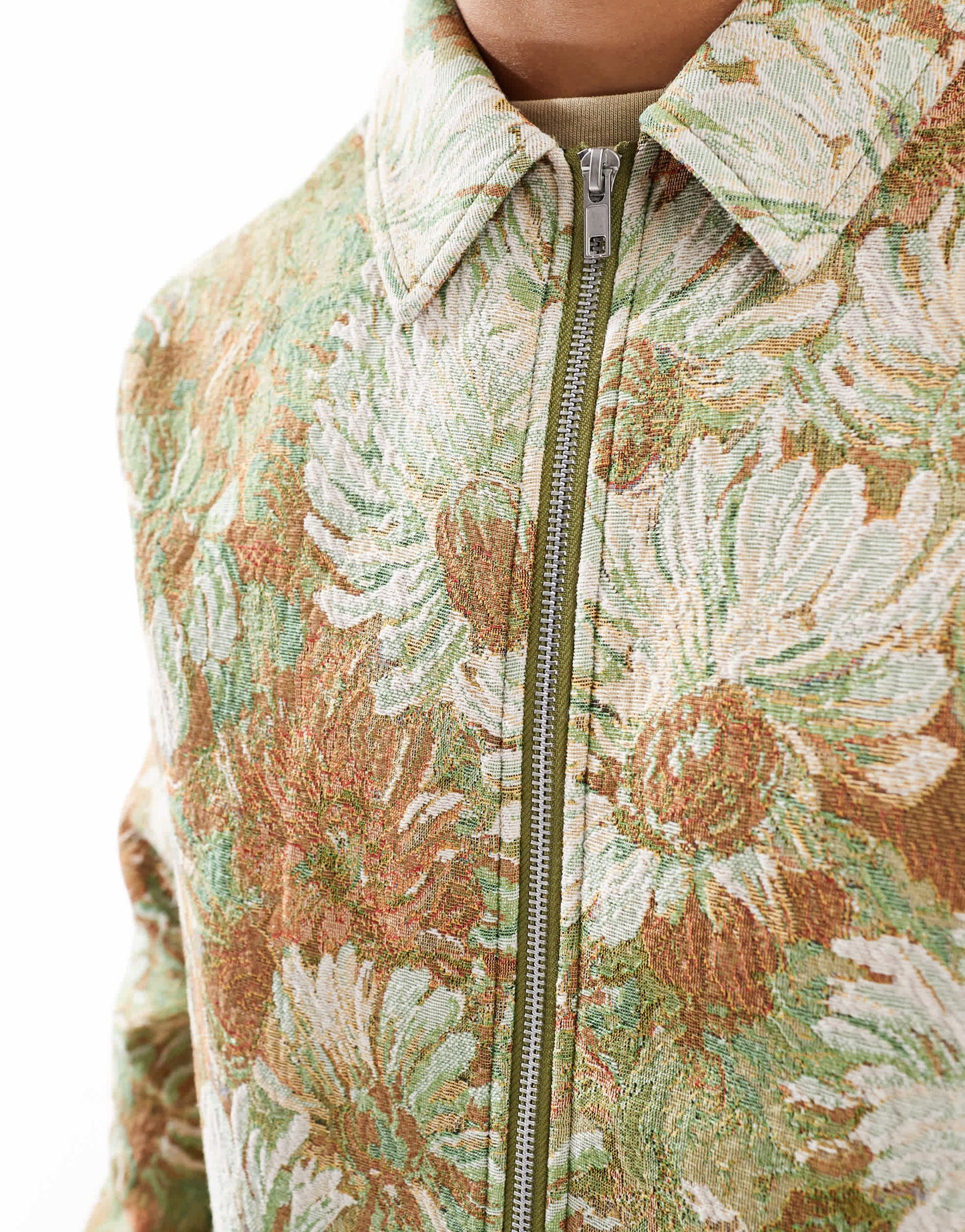 ASOS DESIGN jacquard printed harrington jacket in green