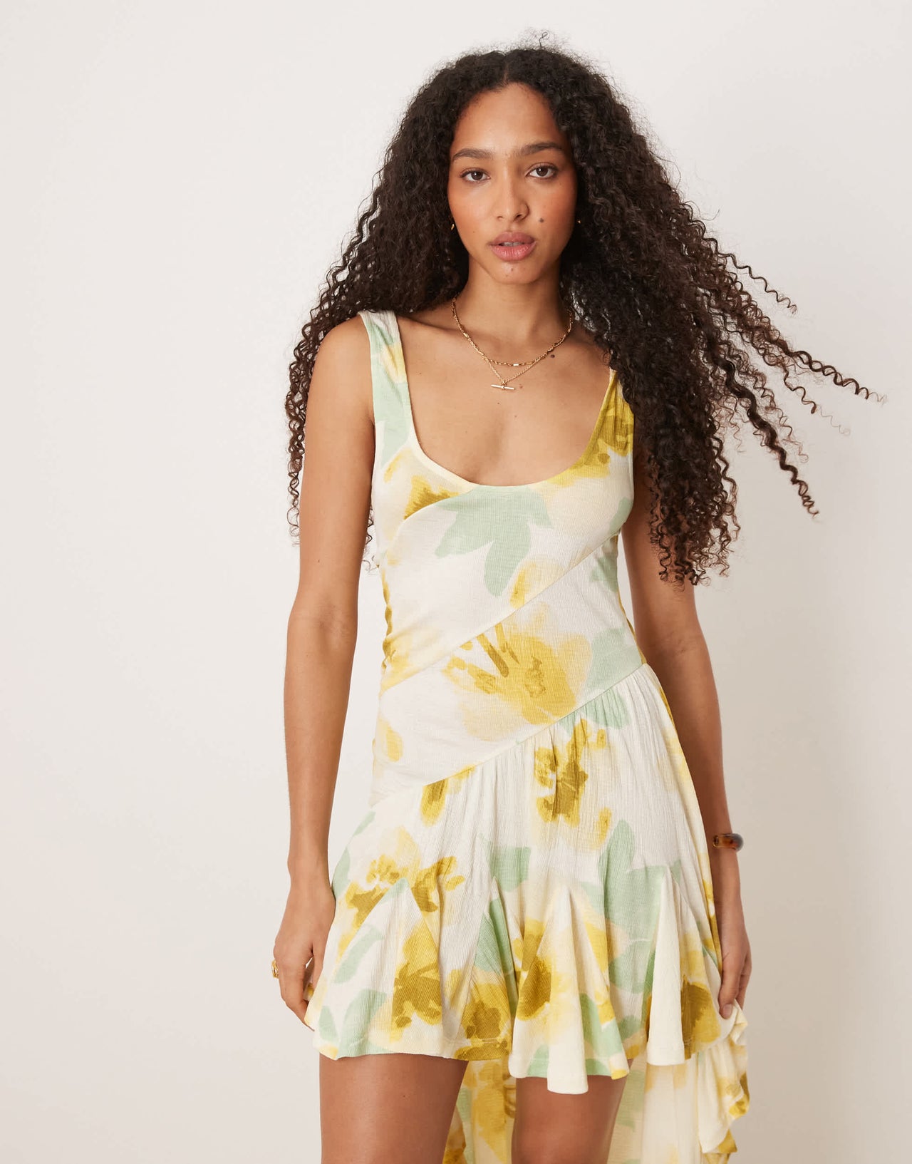 ASOS DESIGN seam detailed high low hem midi dress in vintage floral print