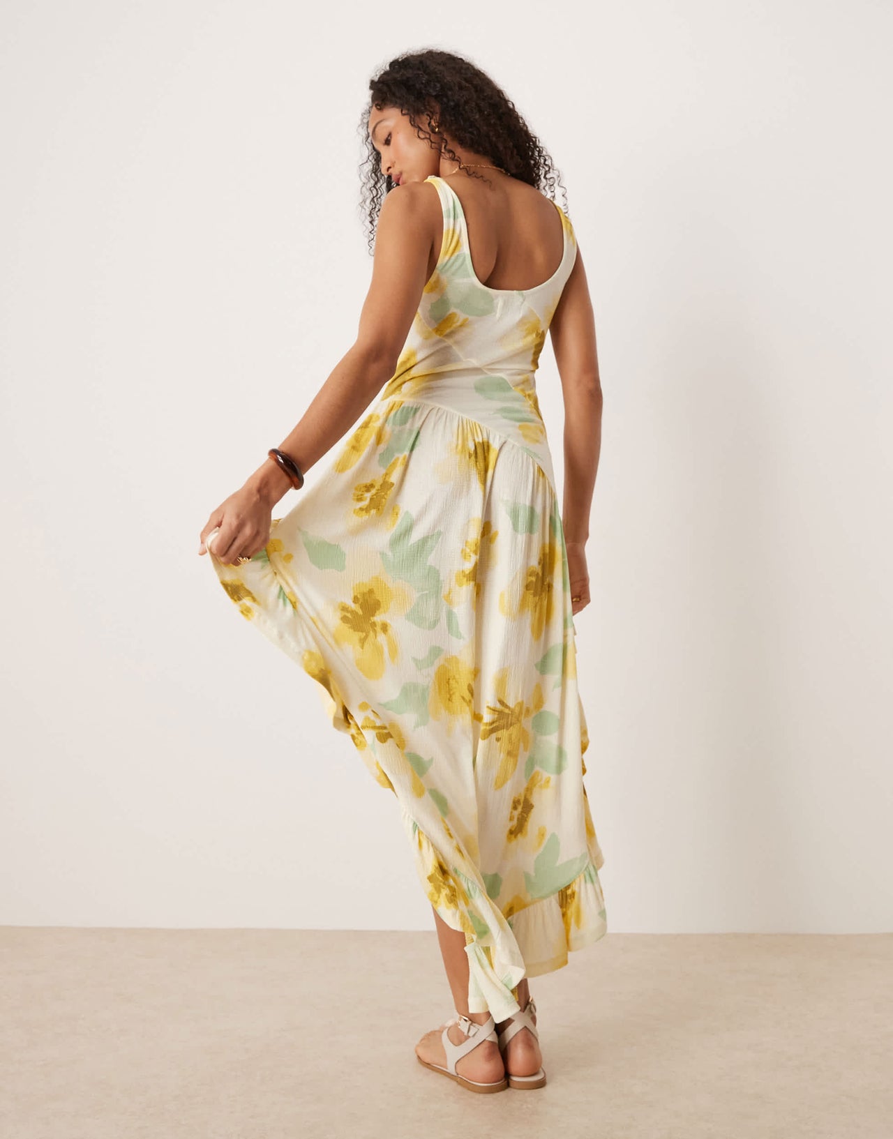 ASOS DESIGN seam detailed high low hem midi dress in vintage floral print