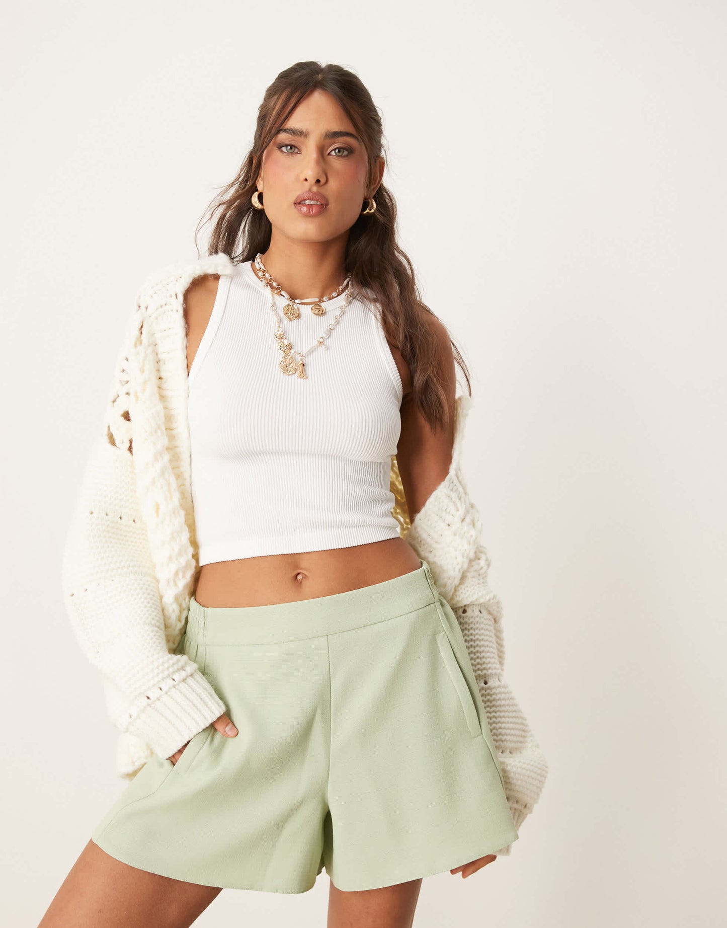 ASOS DESIGN tailored linen look boxer shorts in pistachio