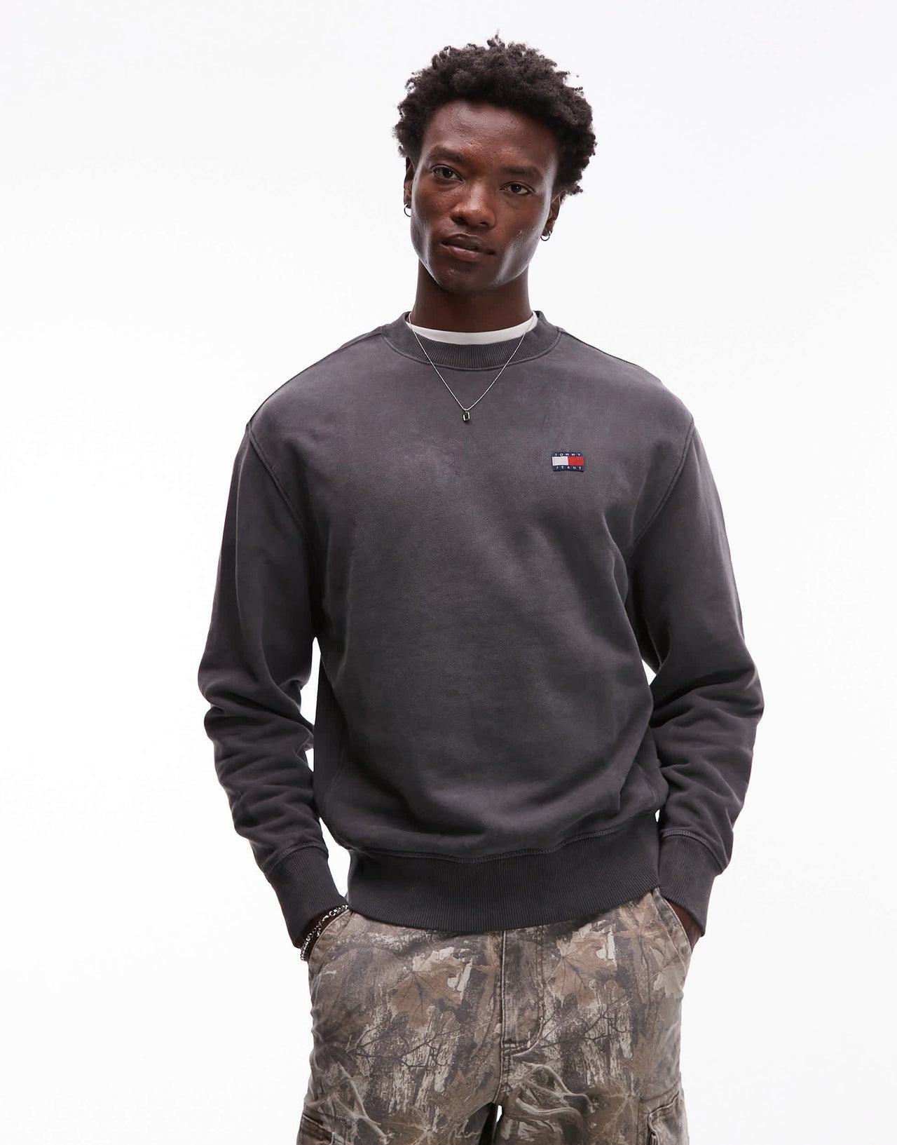 Tommy Jeans badge sweatshirt in washed black
