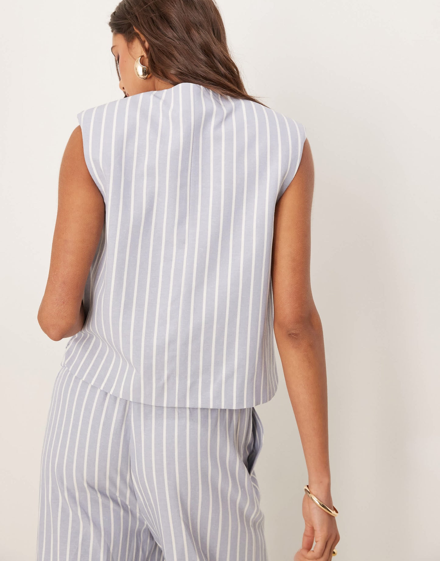 ASOS DESIGN boxy cutaway waistcoat with linen co-ord in blue and white stripe