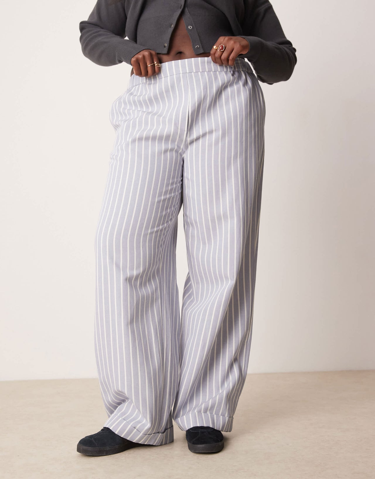 ASOS DESIGN Curve tailored straight leg trouser in blue and white stripe