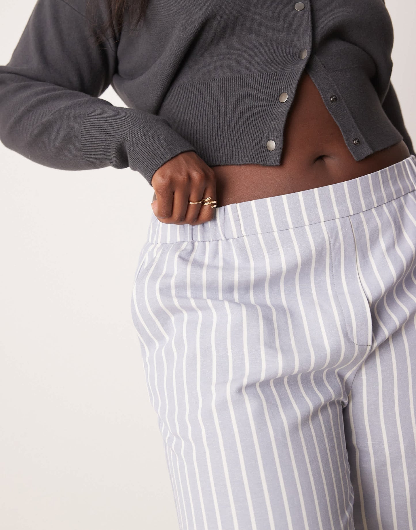 ASOS DESIGN Curve tailored straight leg trouser in blue and white stripe