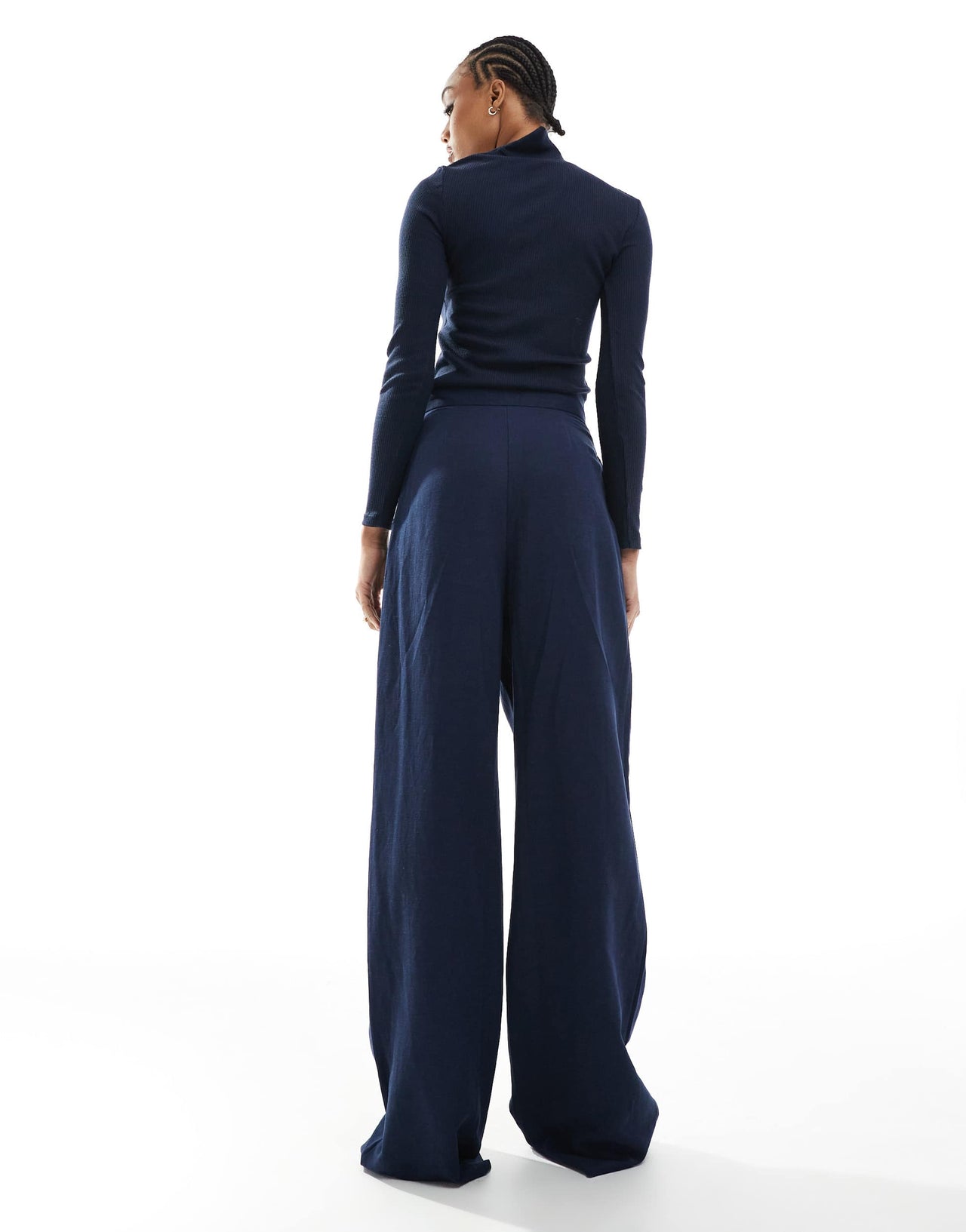 ASOS DESIGN Tall tailored wrap tie trousers with linen in navy