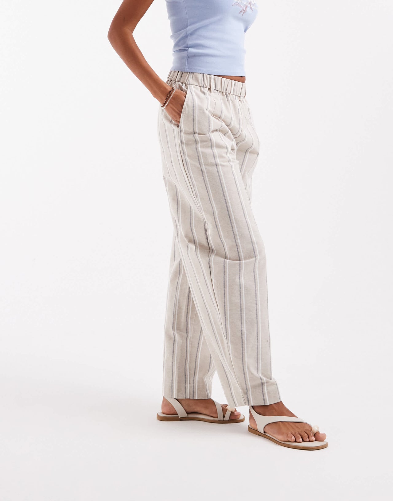 ASOS DESIGN linen look barrel trousers in neutral stripe