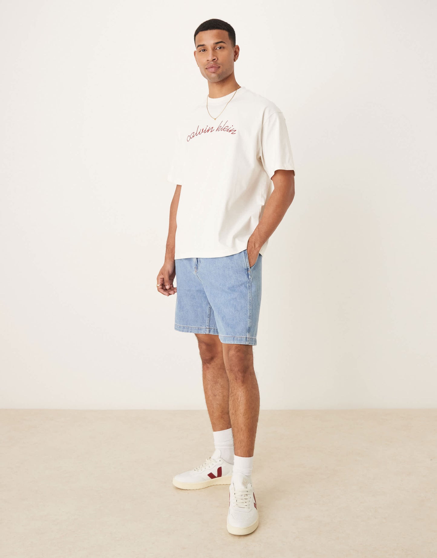 Calvin Klein Jeans relaxed pull on shorts in light blue wash