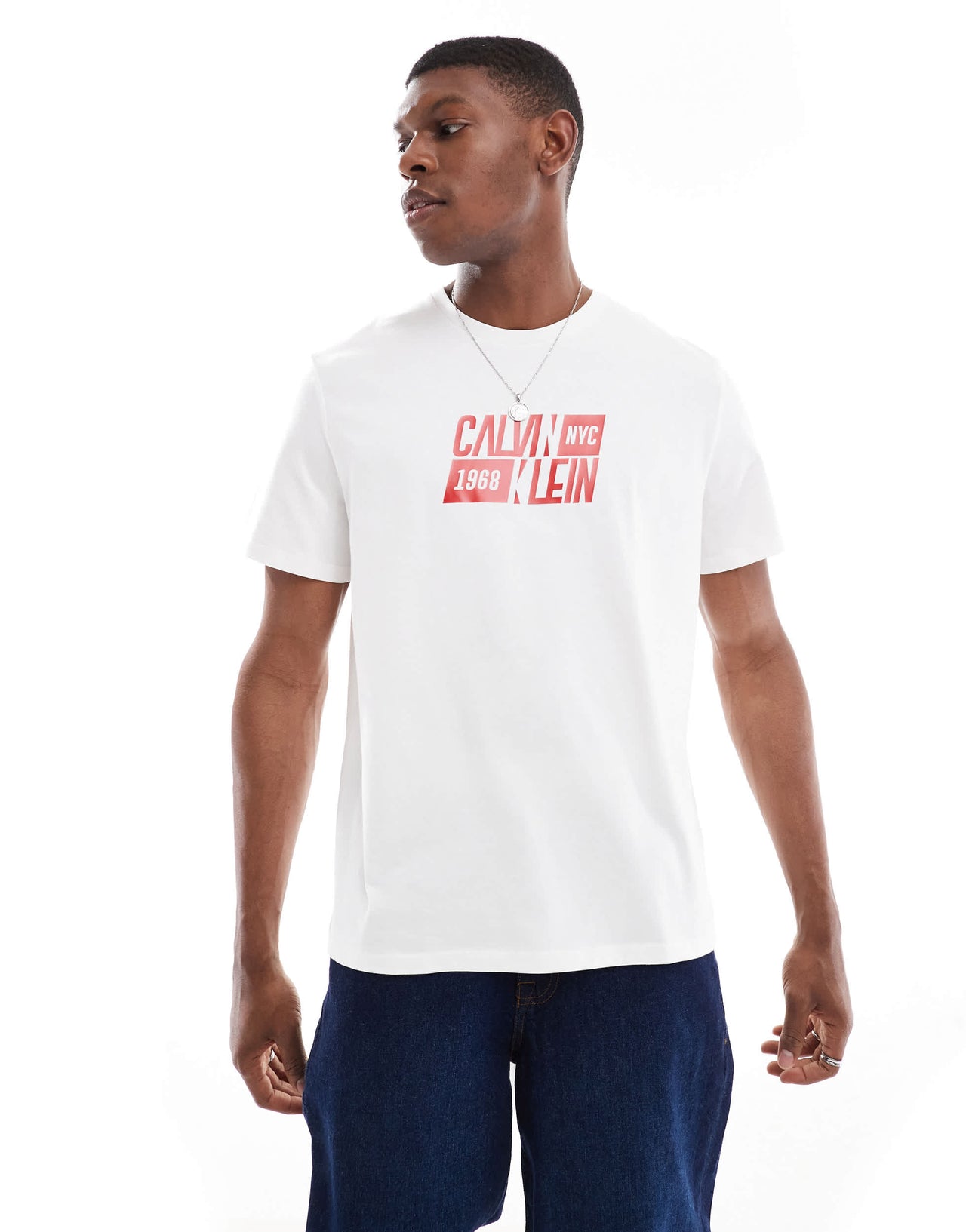 Calvin Klein Jeans retro nyc graphic t-shirt in white and red