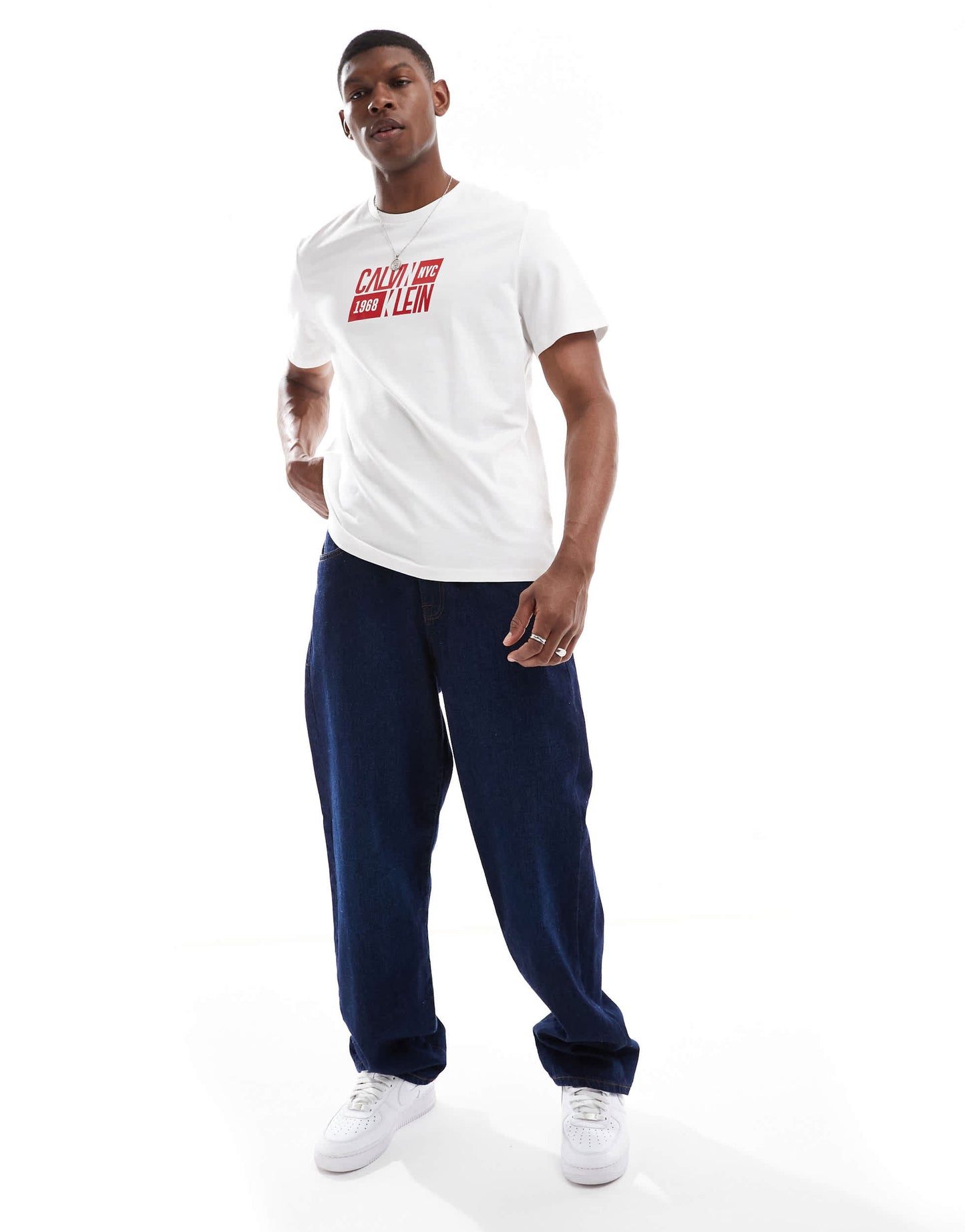 Calvin Klein Jeans retro nyc graphic t-shirt in white and red