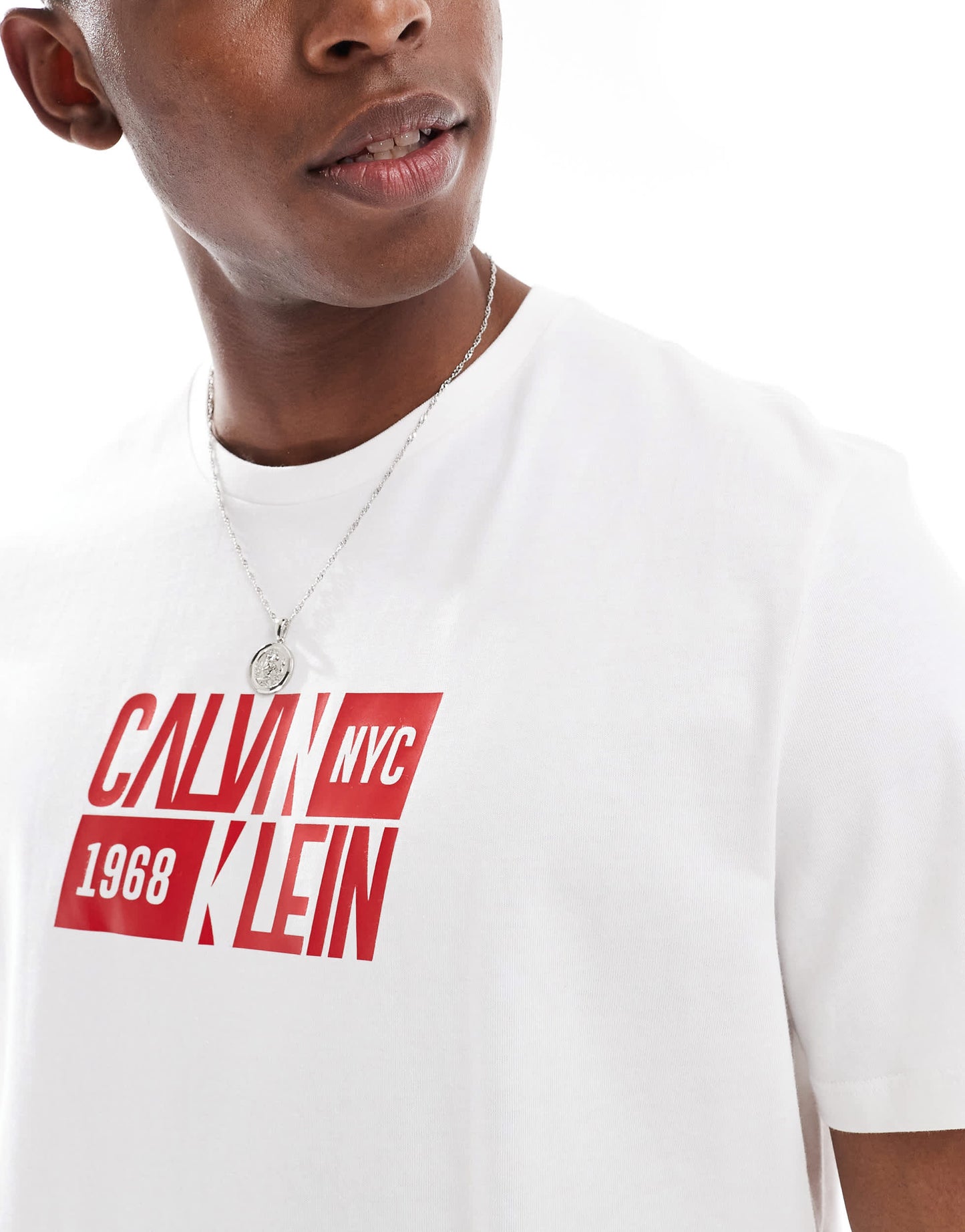 Calvin Klein Jeans retro nyc graphic t-shirt in white and red