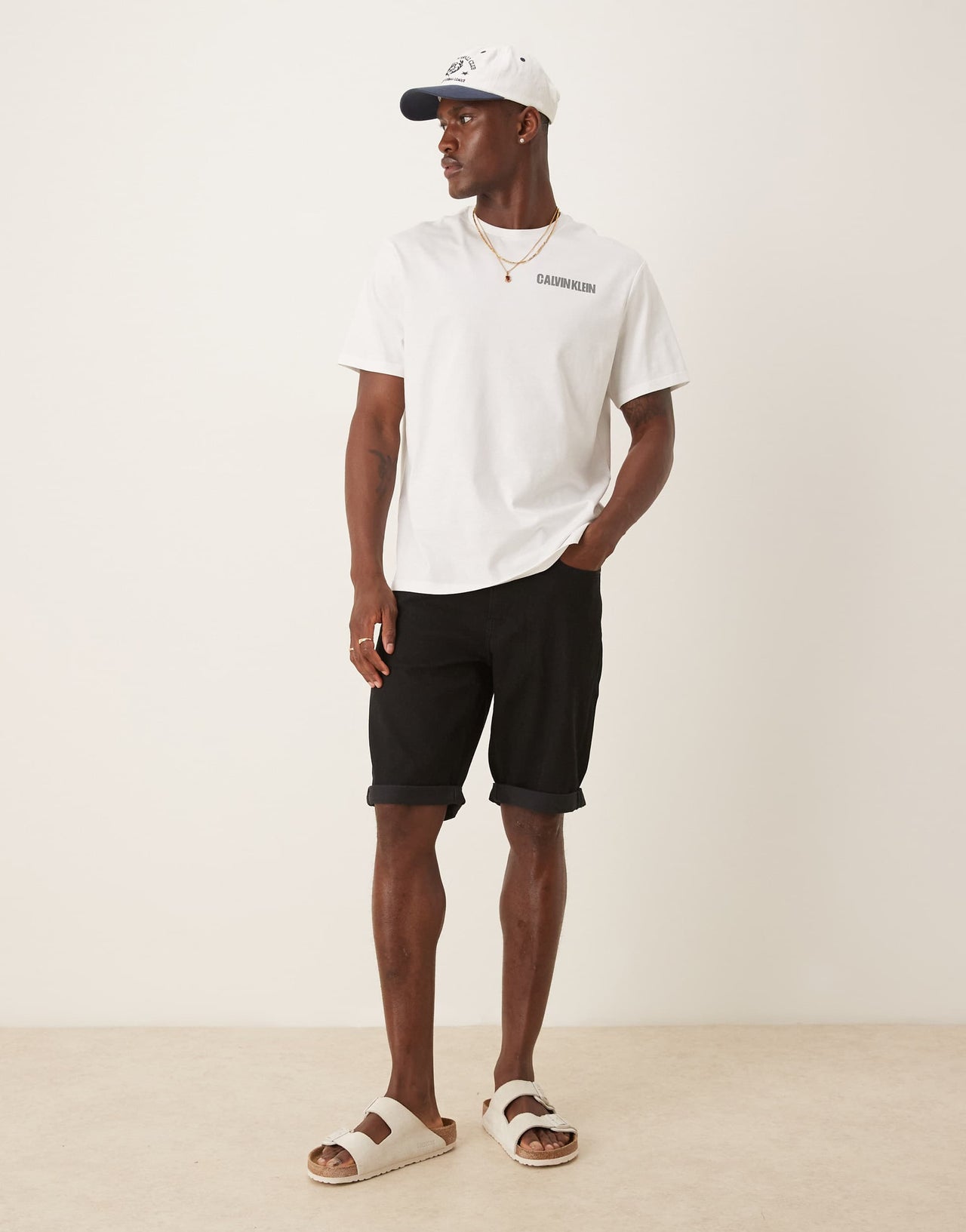 Calvin Klein Jeans slim turn up denim shorts in black