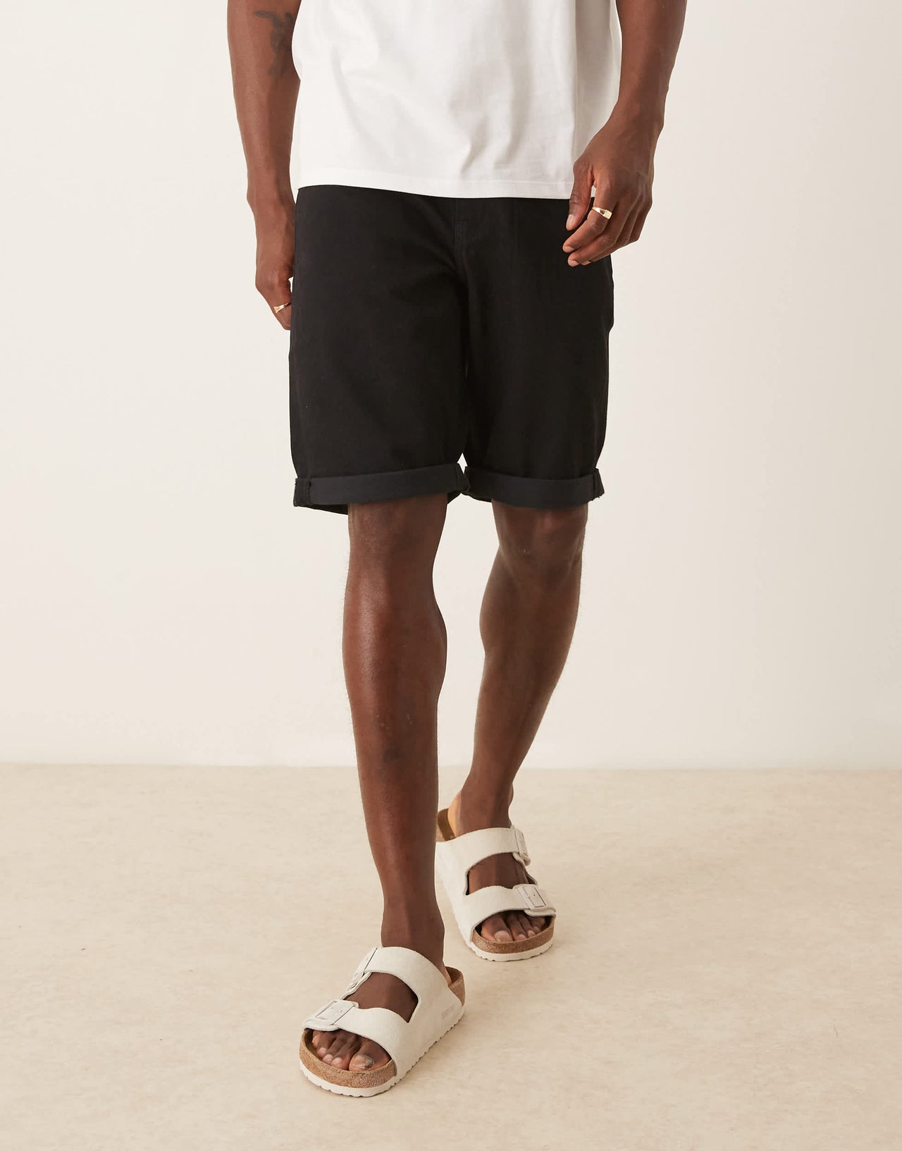 Calvin Klein Jeans slim turn up denim shorts in black