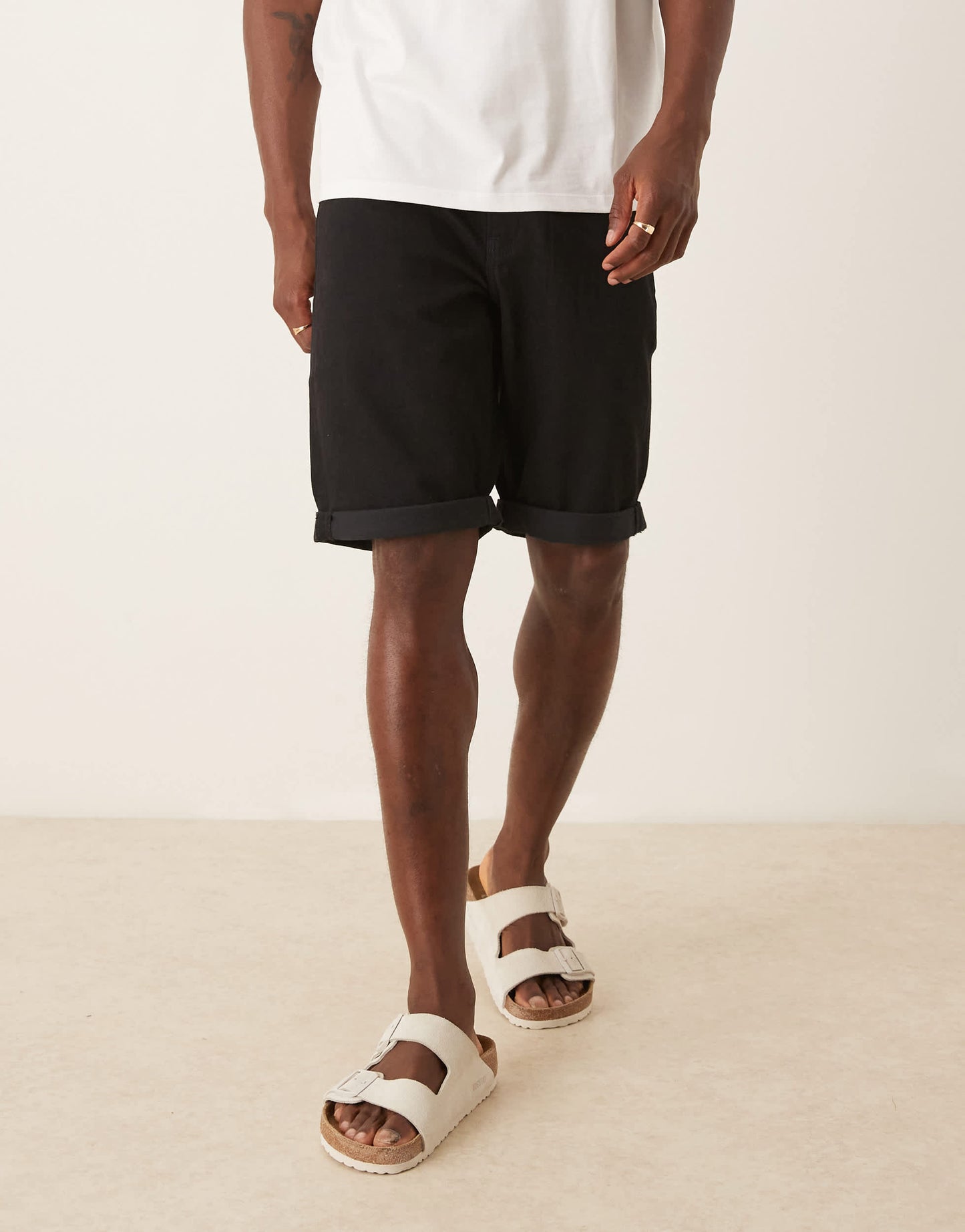 Calvin Klein Jeans slim turn up denim shorts in black