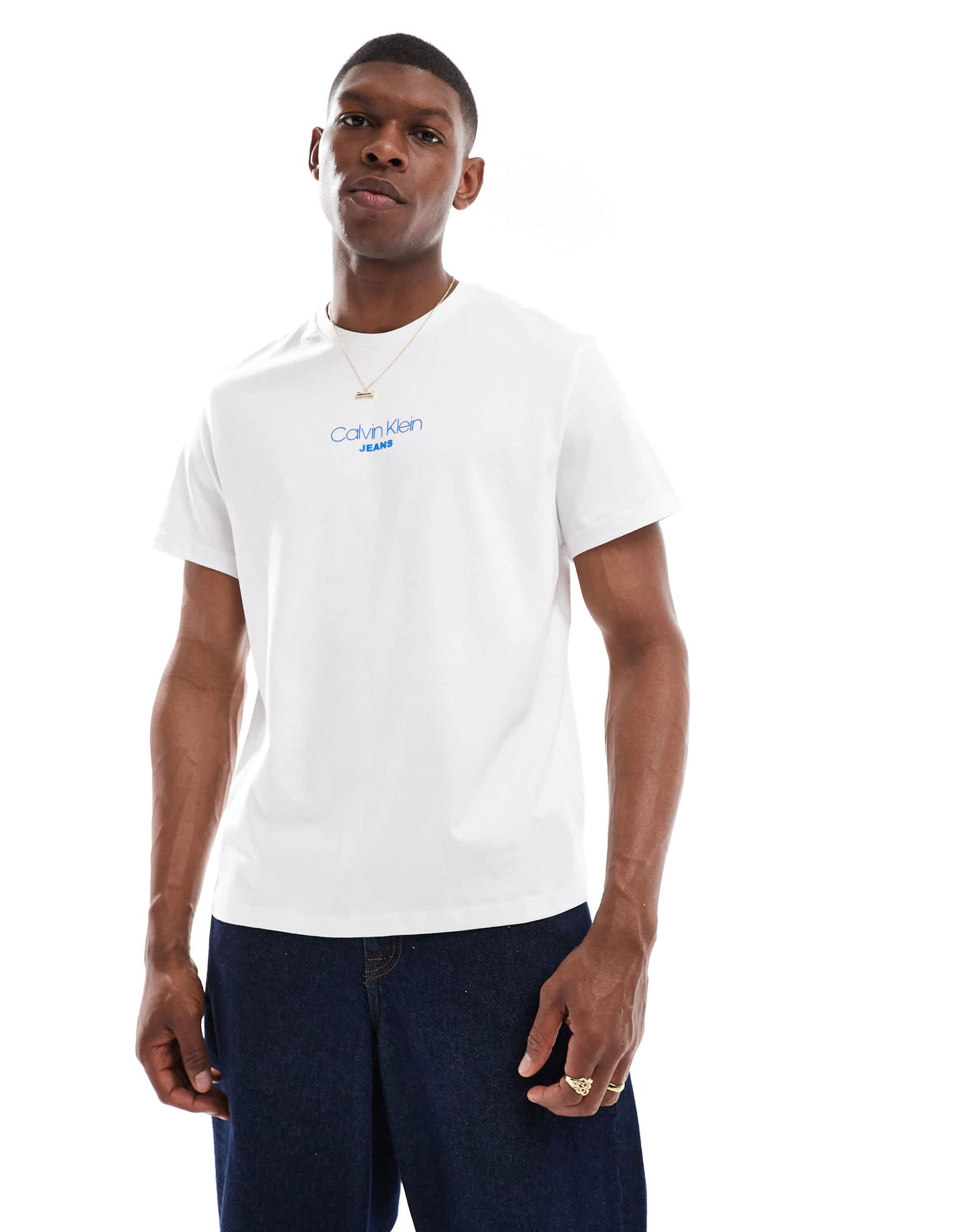 Calvin Klein Jeans small central logo t-shirt in white