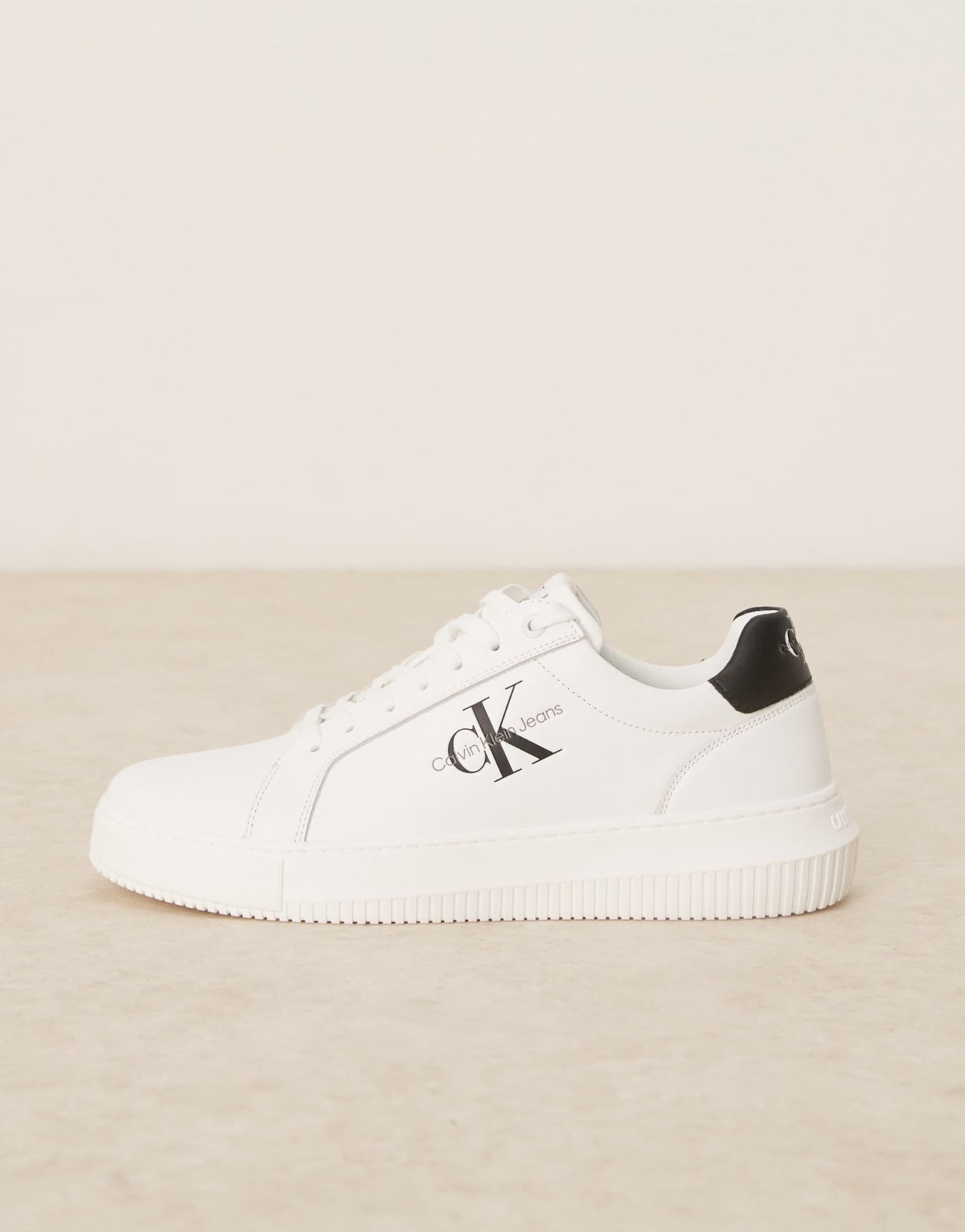 Calvin Klein chunky cupsole leather trainers in white and black