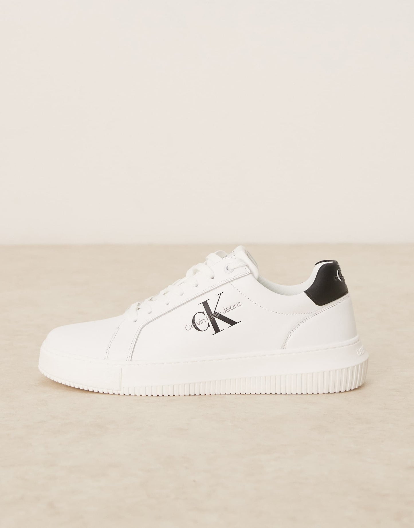 Calvin Klein chunky cupsole leather trainers in white and black