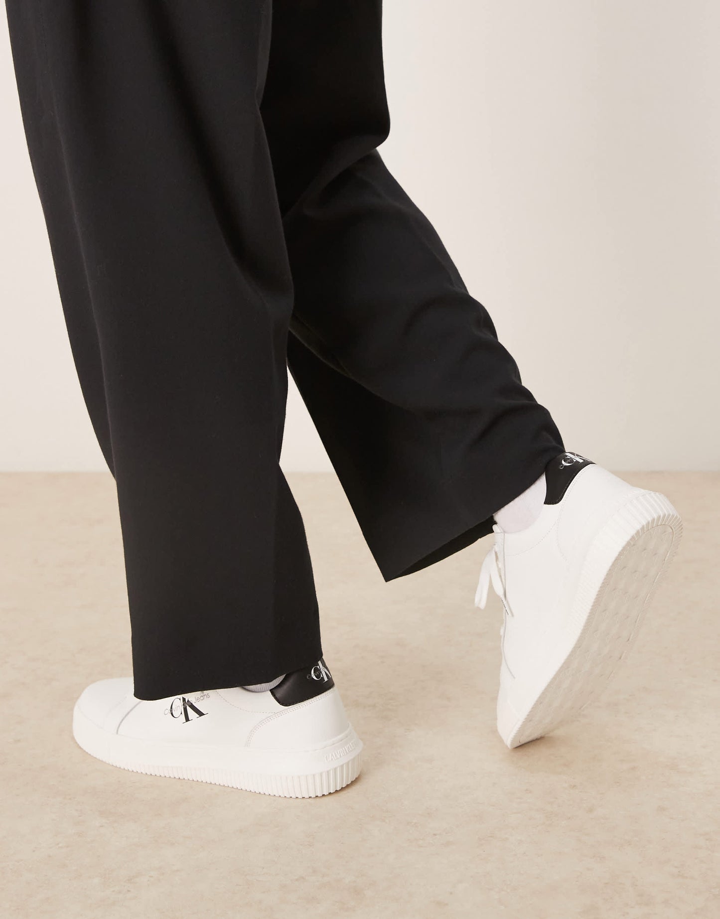 Calvin Klein chunky cupsole leather trainers in white and black