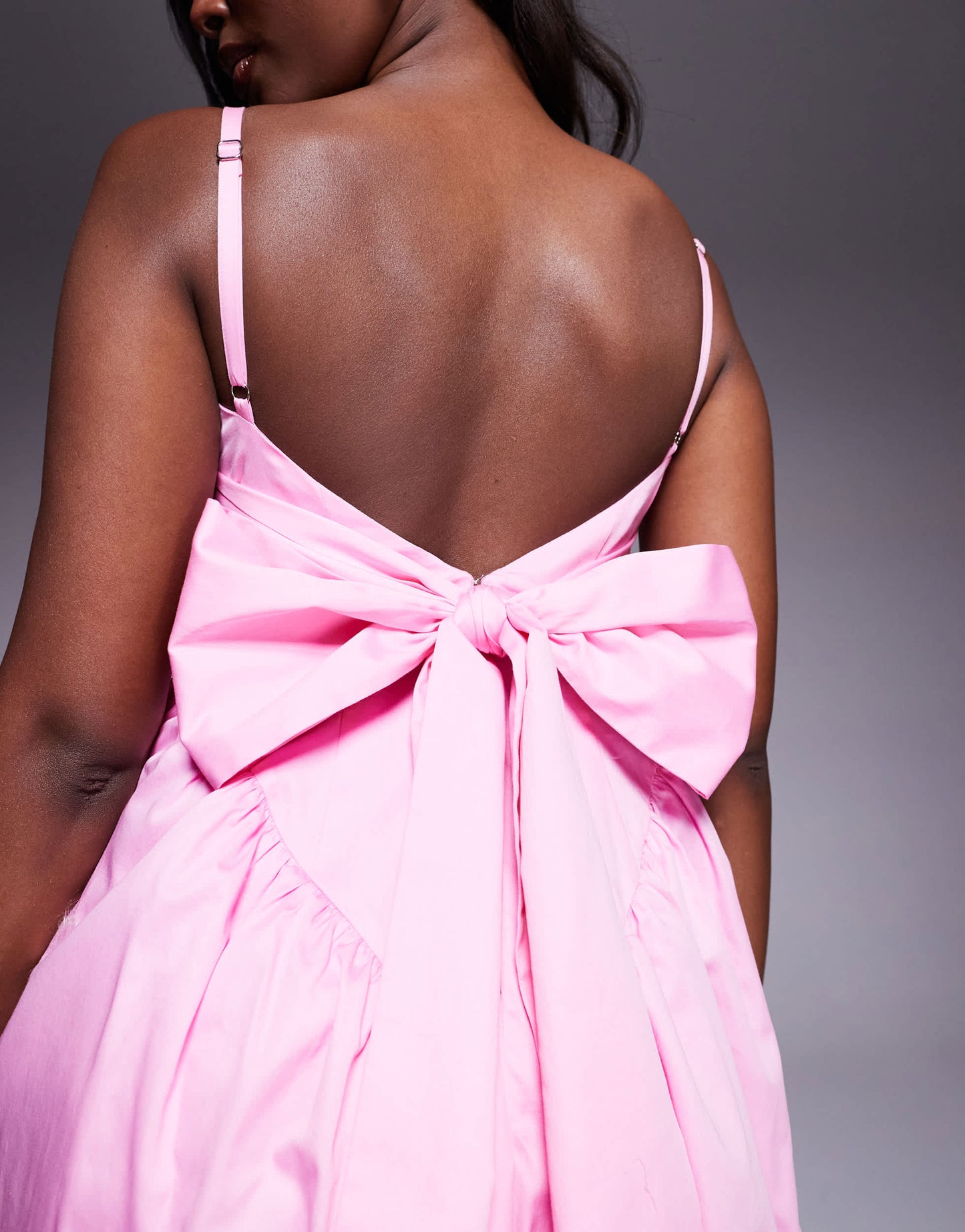 ASOS LUXE cotton sateen cinched waist bow back maxi dress in pink