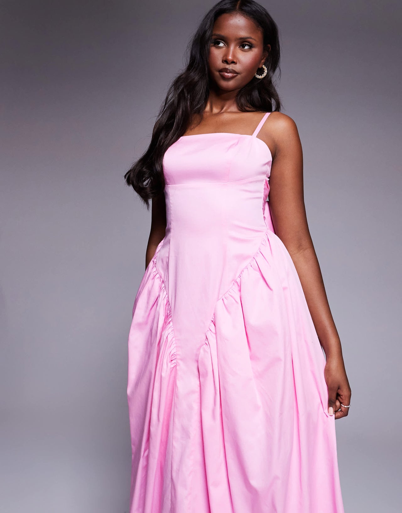 ASOS LUXE cotton sateen cinched waist bow back maxi dress in pink