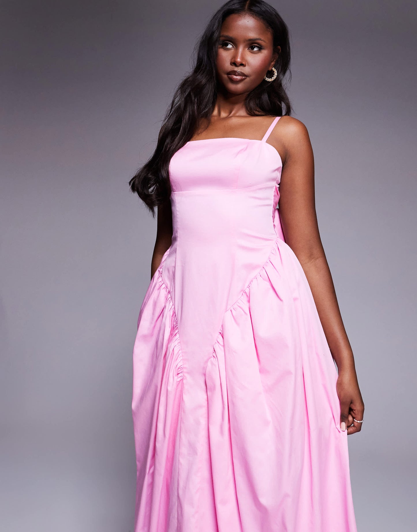 ASOS LUXE cotton sateen cinched waist bow back maxi dress in pink