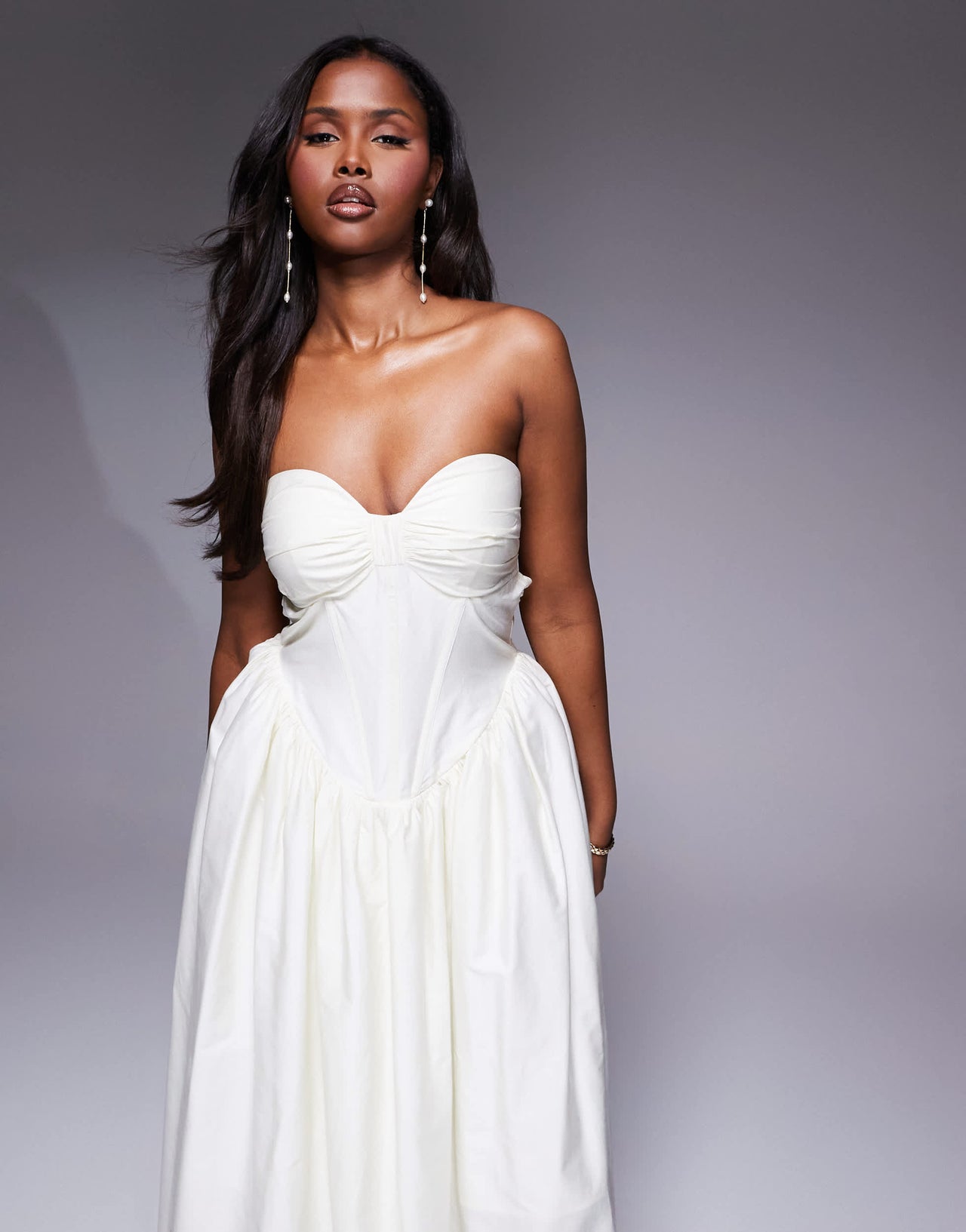 ASOS LUXE corset maxi dress with bow back in buttermilk