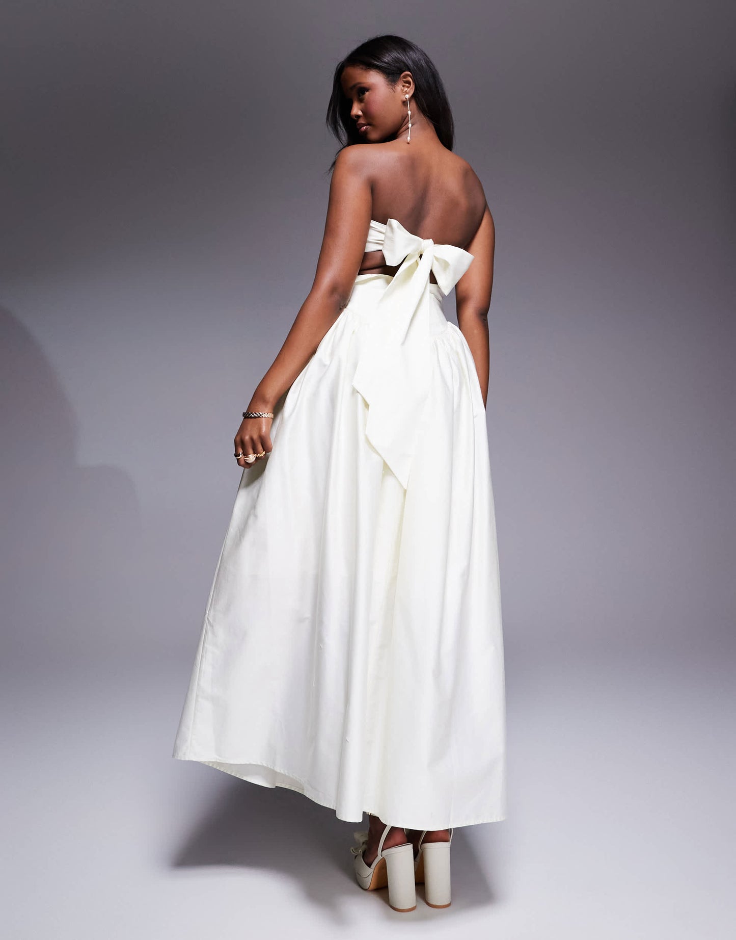ASOS LUXE corset maxi dress with bow back in buttermilk