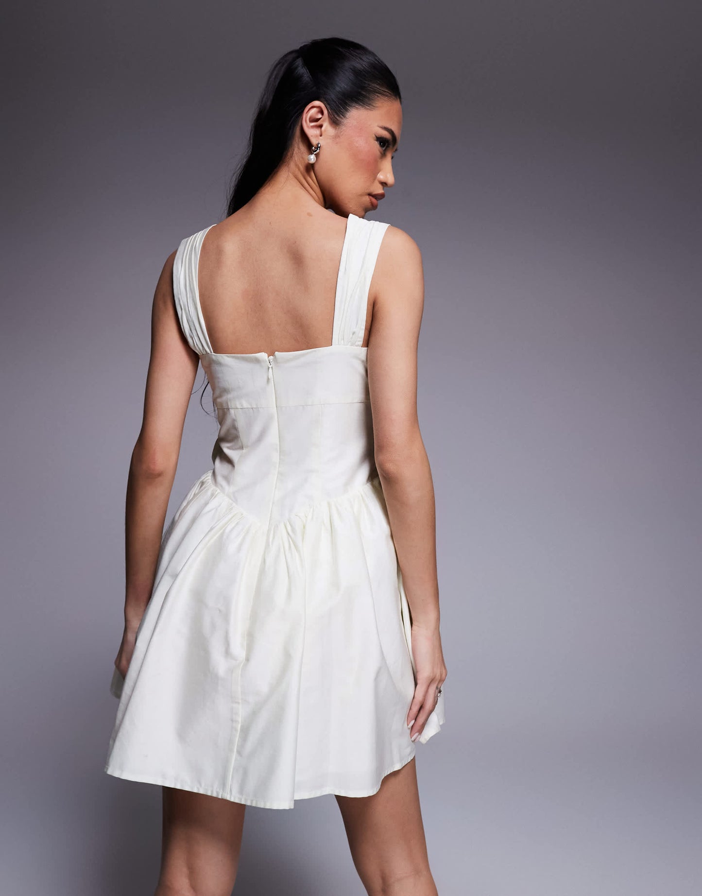 ASOS LUXE cotton sateen pleated bust cinched waist corsage mini dress in buttermilk
