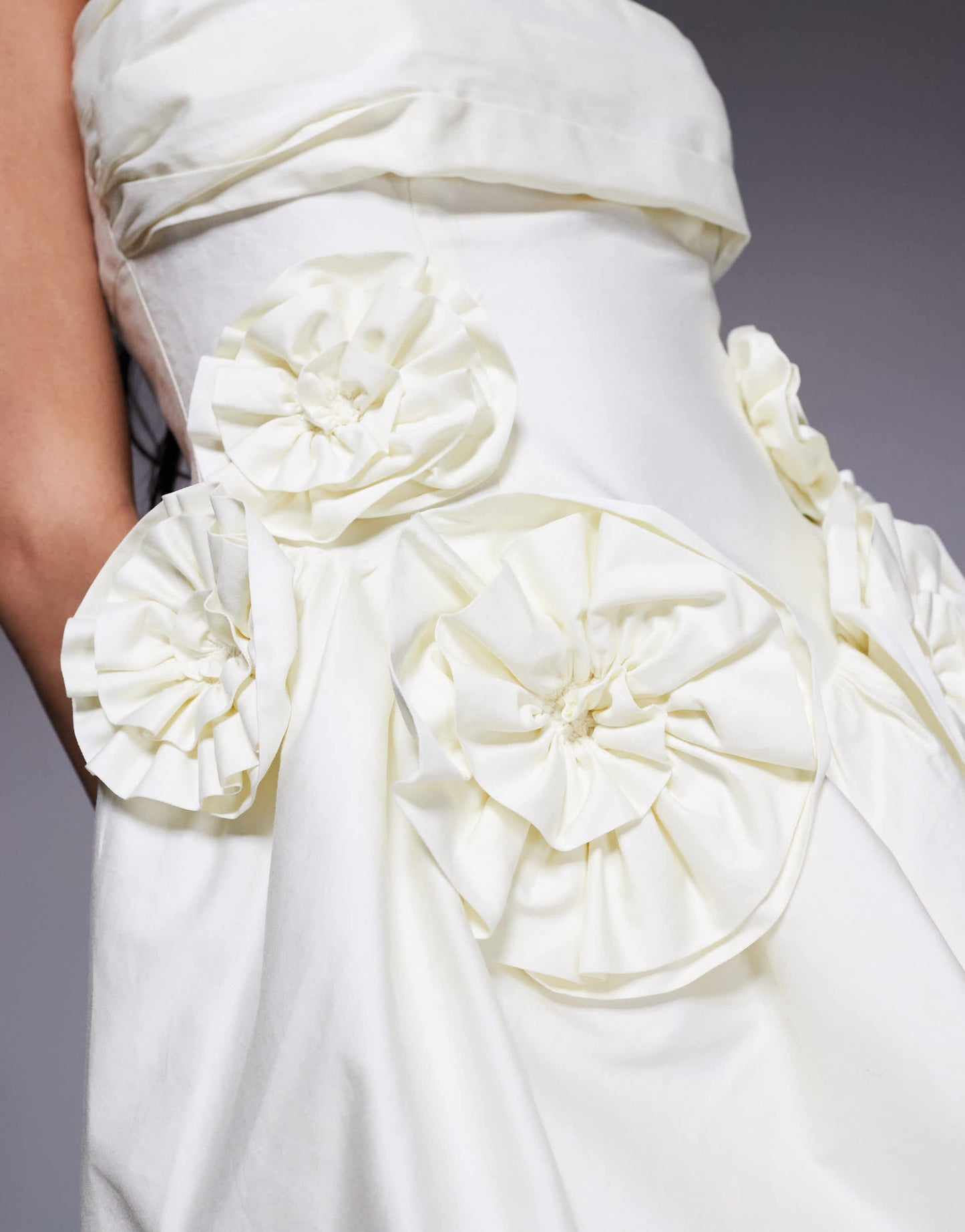 ASOS LUXE cotton sateen pleated bust cinched waist corsage mini dress in buttermilk