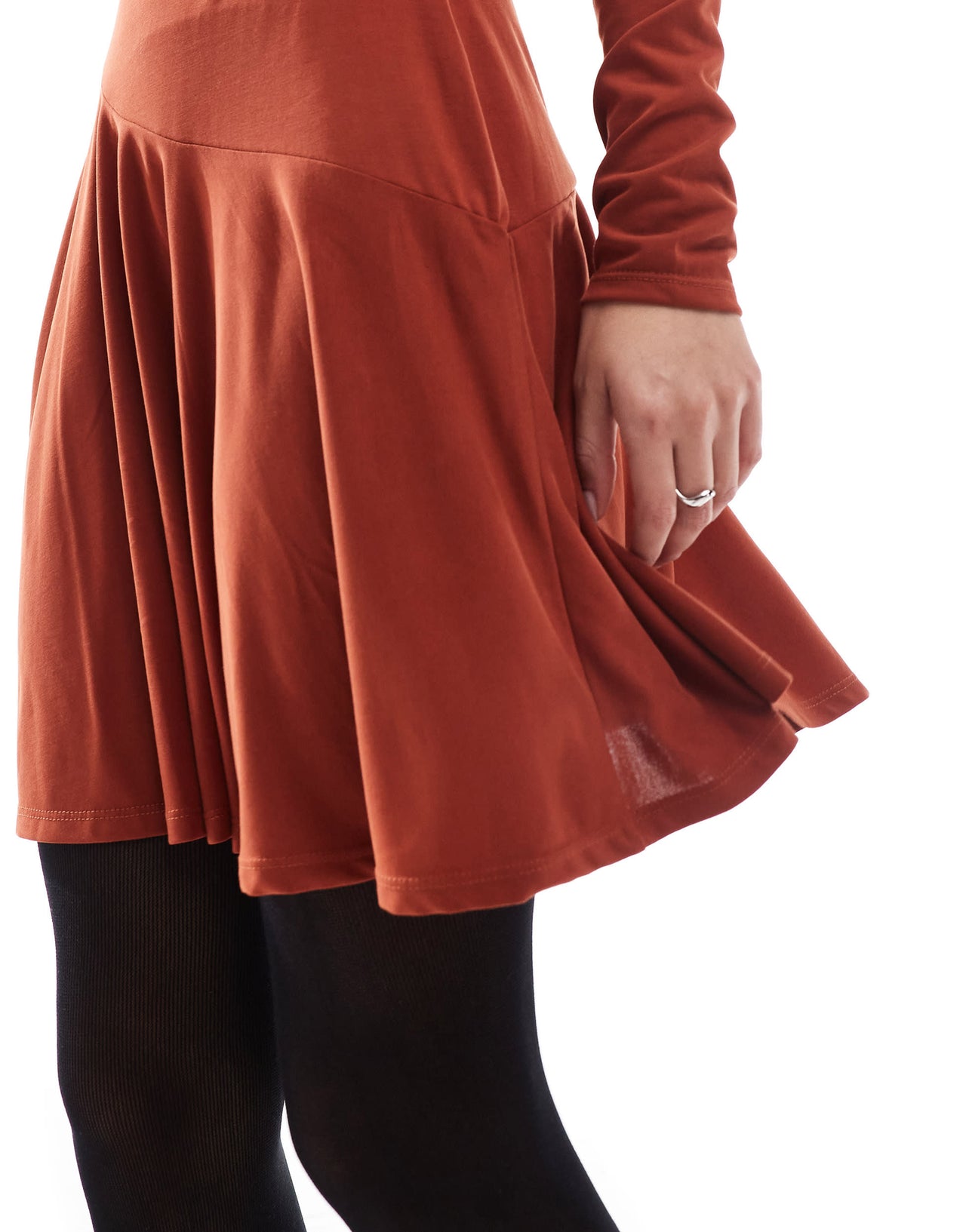 ASOS DESIGN high neck long sleeve skater mini dress in burgundy